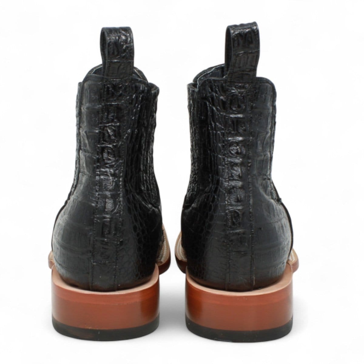 Tanner Mark Boots Boots Men's Caiman Belly Print Square Toe Ankle Boots in Black - Tanner Mark Boots