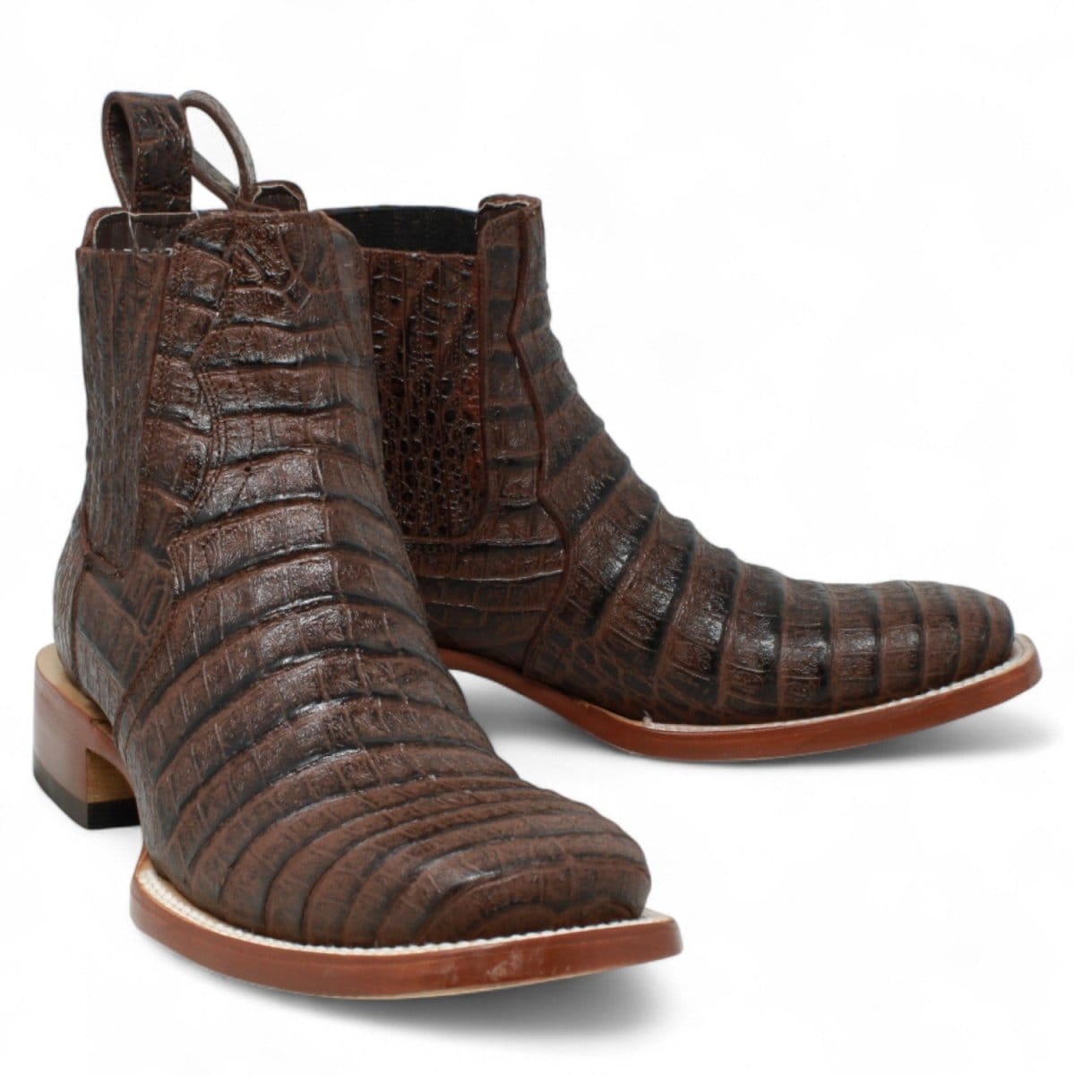 Tanner Mark Boots Boots Men's Caiman Belly Print Square Toe Ankle Boots in Brown - Tanner Mark Boots
