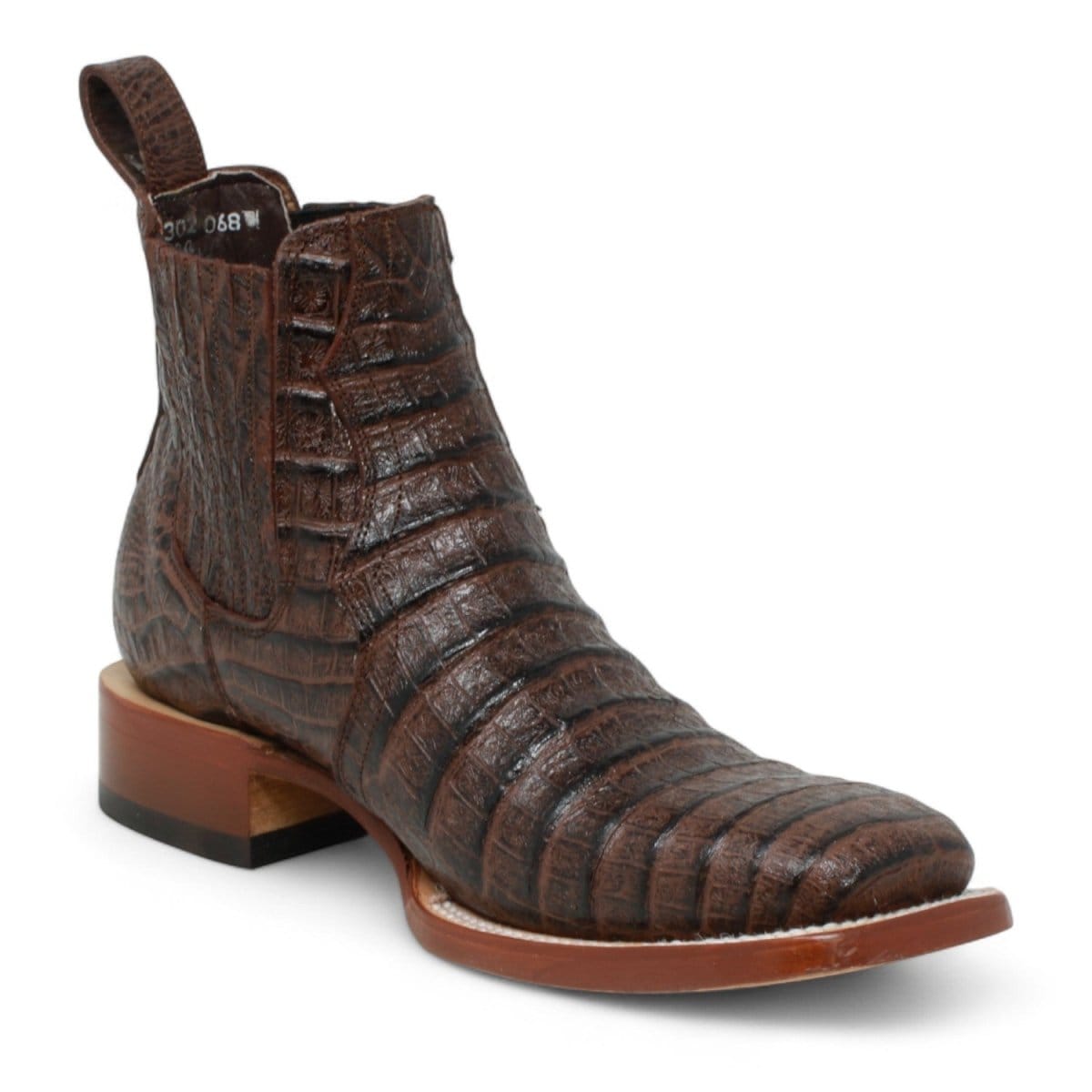 Tanner Mark Boots Boots Men's Caiman Belly Print Square Toe Ankle Boots in Brown - Tanner Mark Boots