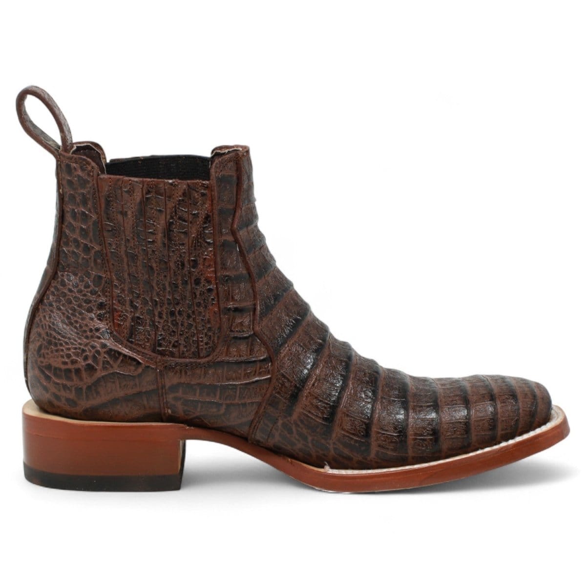 Tanner Mark Boots Boots Men's Caiman Belly Print Square Toe Ankle Boots in Brown - Tanner Mark Boots