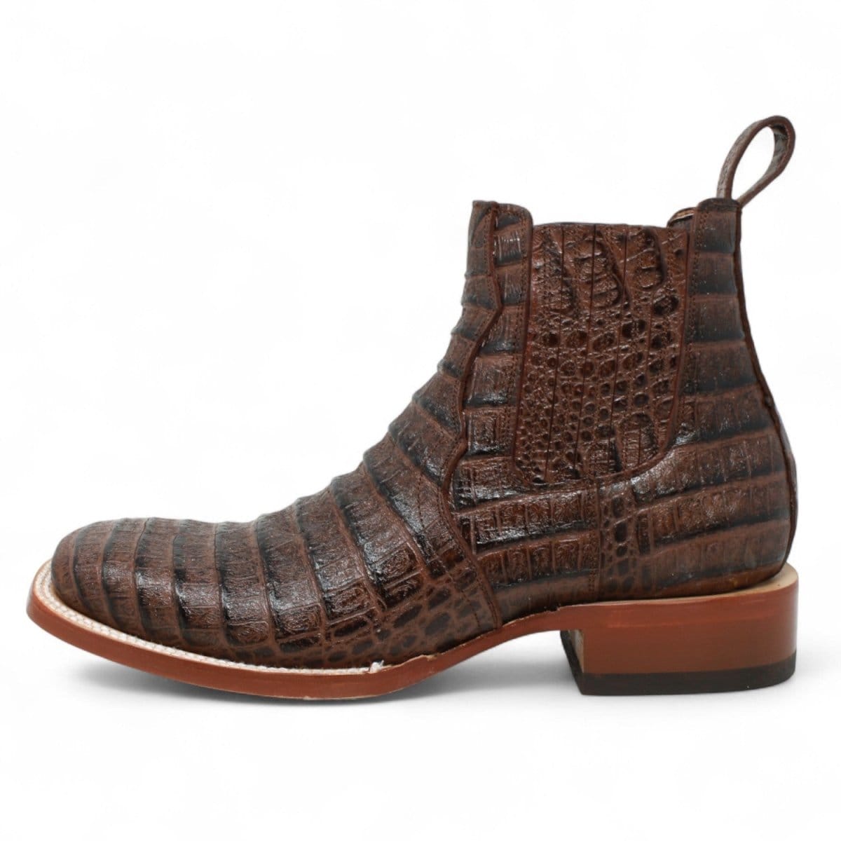 Tanner Mark Boots Boots Men's Caiman Belly Print Square Toe Ankle Boots in Brown - Tanner Mark Boots