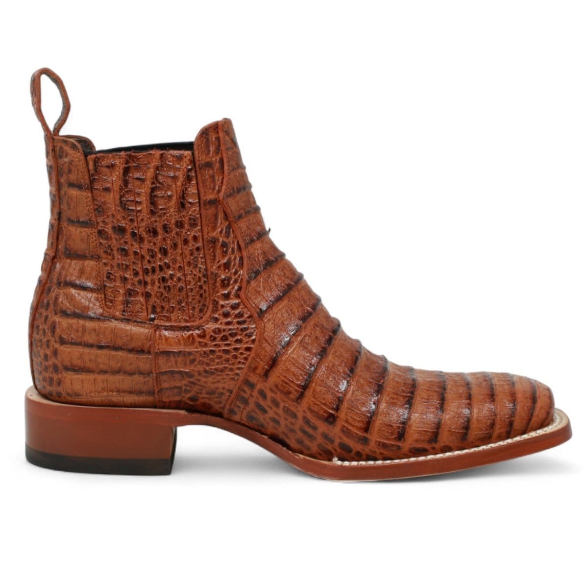 Tanner Mark Boots Boots Men's Caiman Belly Print Square Toe Ankle Boots in Cognac - Tanner Mark Boots