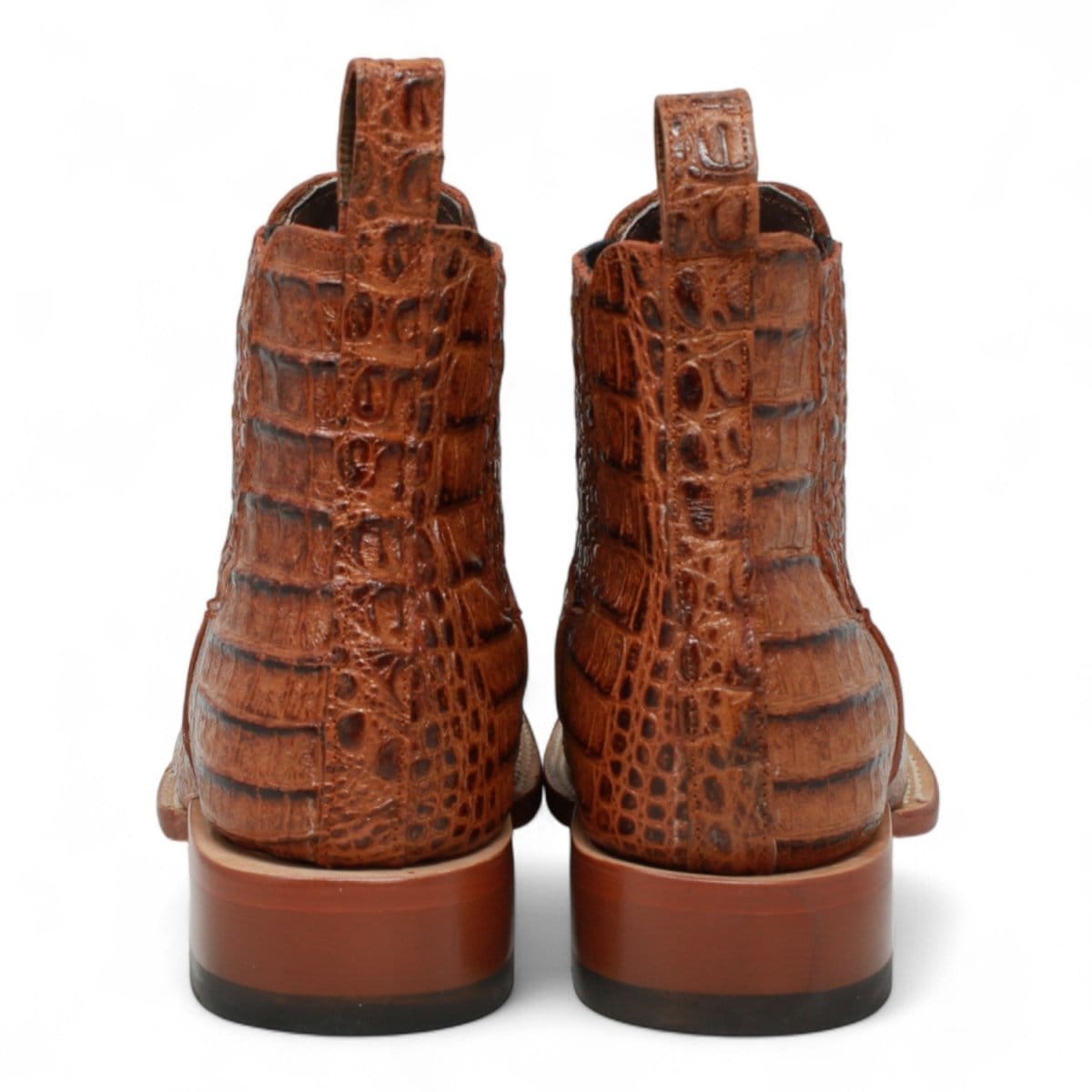 Tanner Mark Boots Boots Men's Caiman Belly Print Square Toe Ankle Boots in Cognac - Tanner Mark Boots