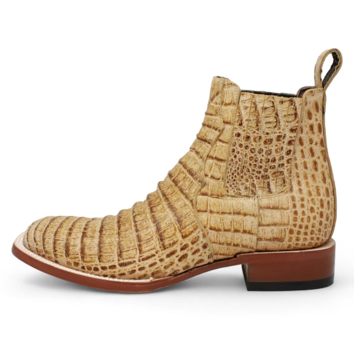 Tanner Mark Boots Boots Men's Caiman Belly Print Square Toe Ankle Boots in Sand - Tanner Mark Boots