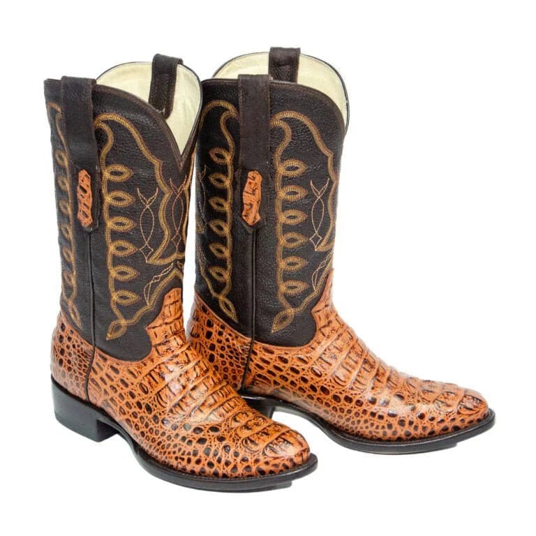 Tanner Mark Boots Boots Men's Caiman Hornback Print Round Toe Boots in Cognac - El Reparo