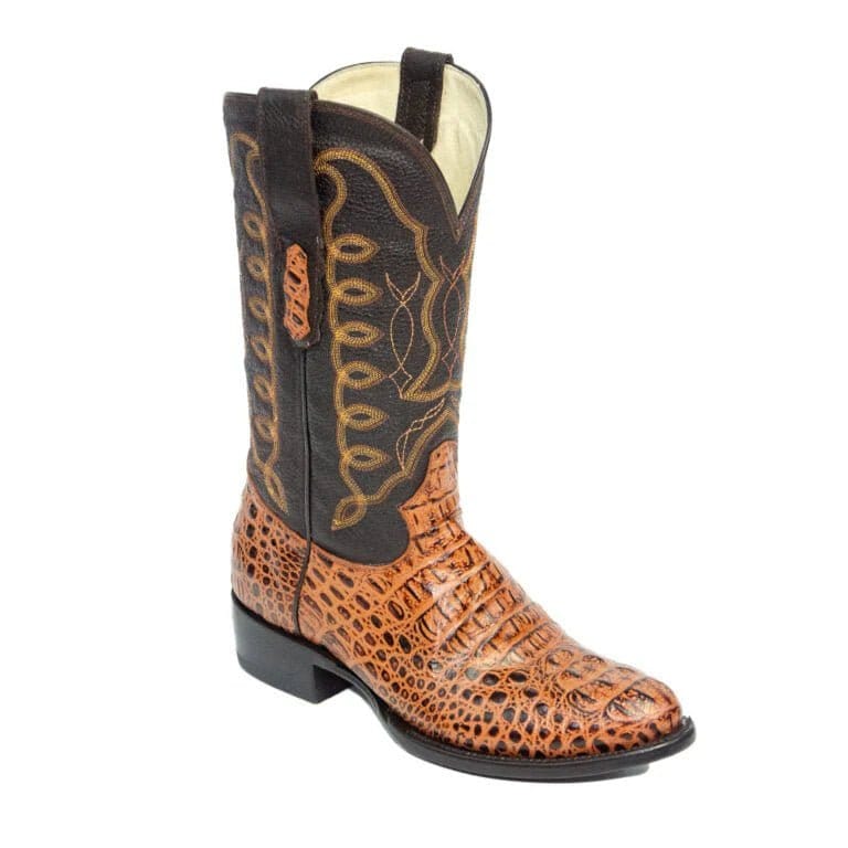 Tanner Mark Boots Boots Men's Caiman Hornback Print Round Toe Boots in Cognac - El Reparo