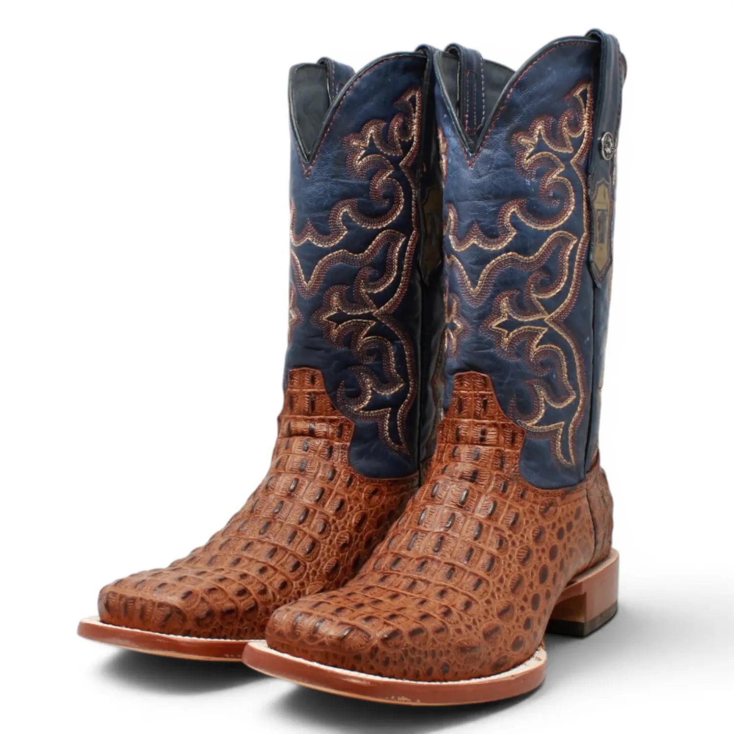 Tanner Mark Boots Boots Men's Caiman Hornback Print Square Toe Boots in Matte Cognac - Tanner Mark Boots