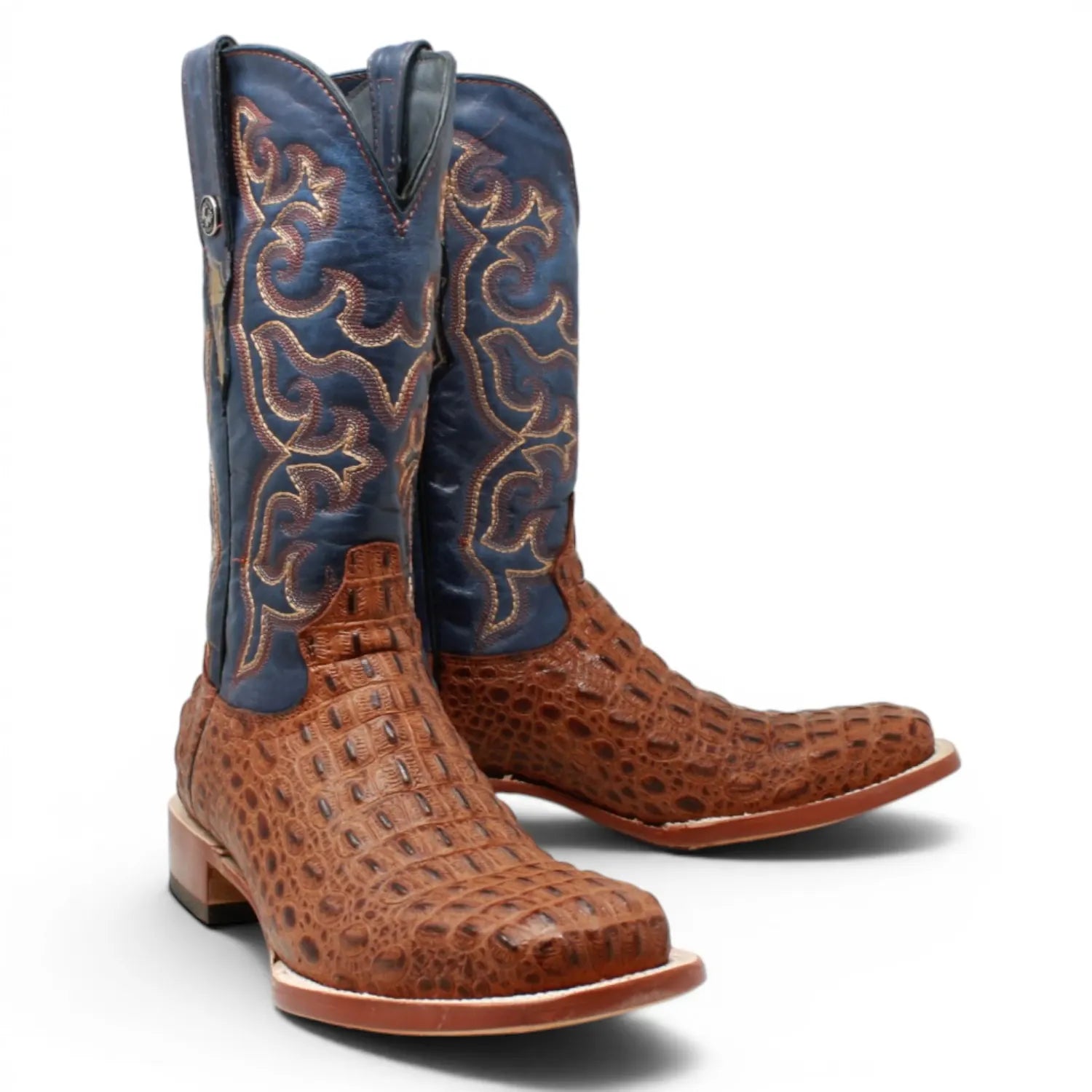 Tanner Mark Boots Boots Men's Caiman Hornback Print Square Toe Boots in Matte Cognac - Tanner Mark Boots