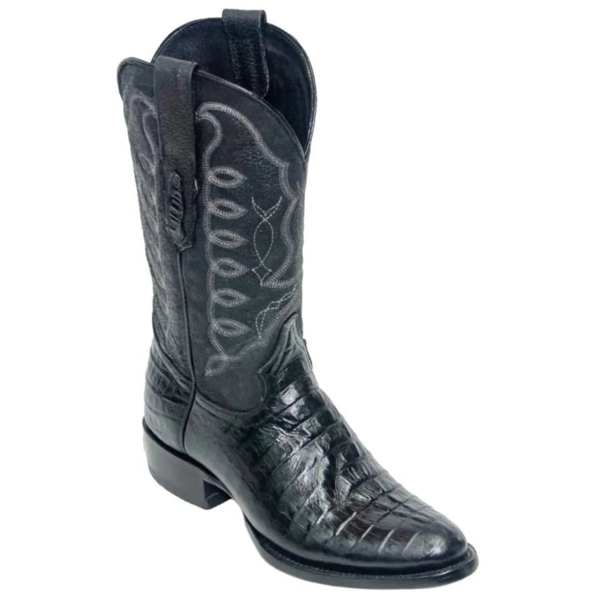 Tanner Mark Boots Boots Men's Caiman Tail Print Round Toe Boots in Black - El Reparo