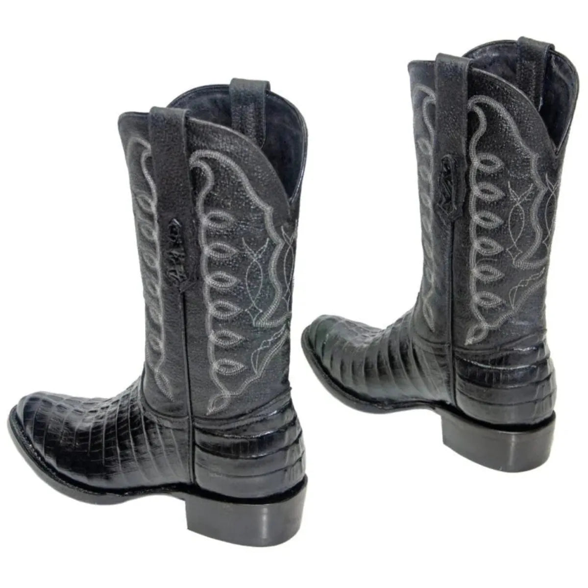 Tanner Mark Boots Boots Men's Caiman Tail Print Round Toe Boots in Black - El Reparo