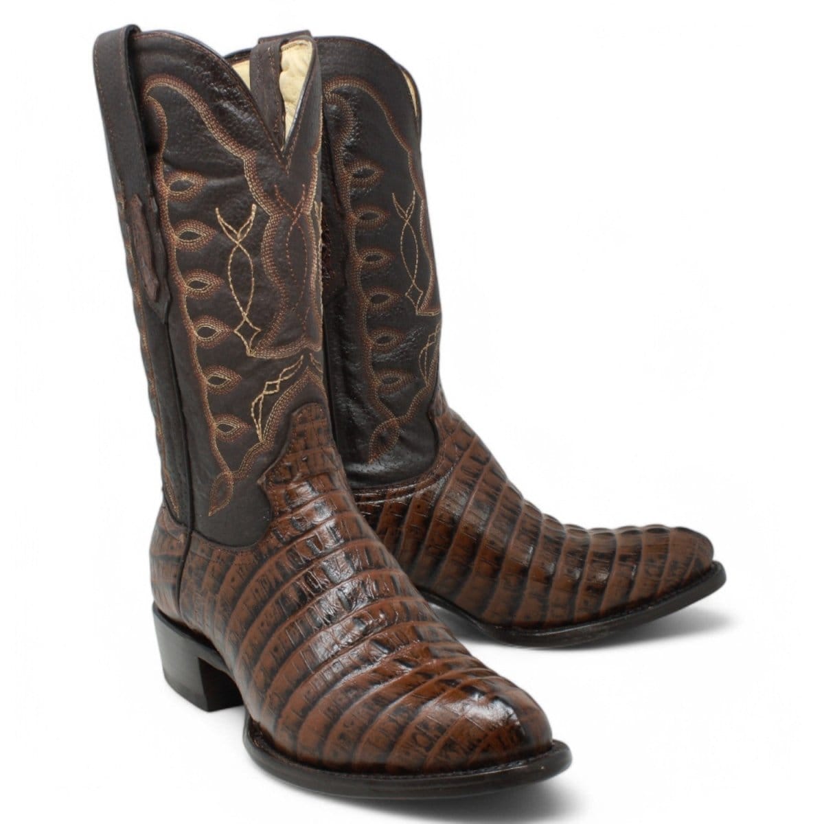Tanner Mark Boots Boots Men's Caiman Tail Print Round Toe Boots in Brown - El Reparo