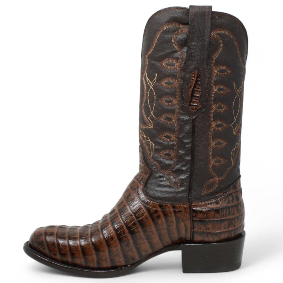 Tanner Mark Boots Boots Men's Caiman Tail Print Round Toe Boots in Brown - El Reparo