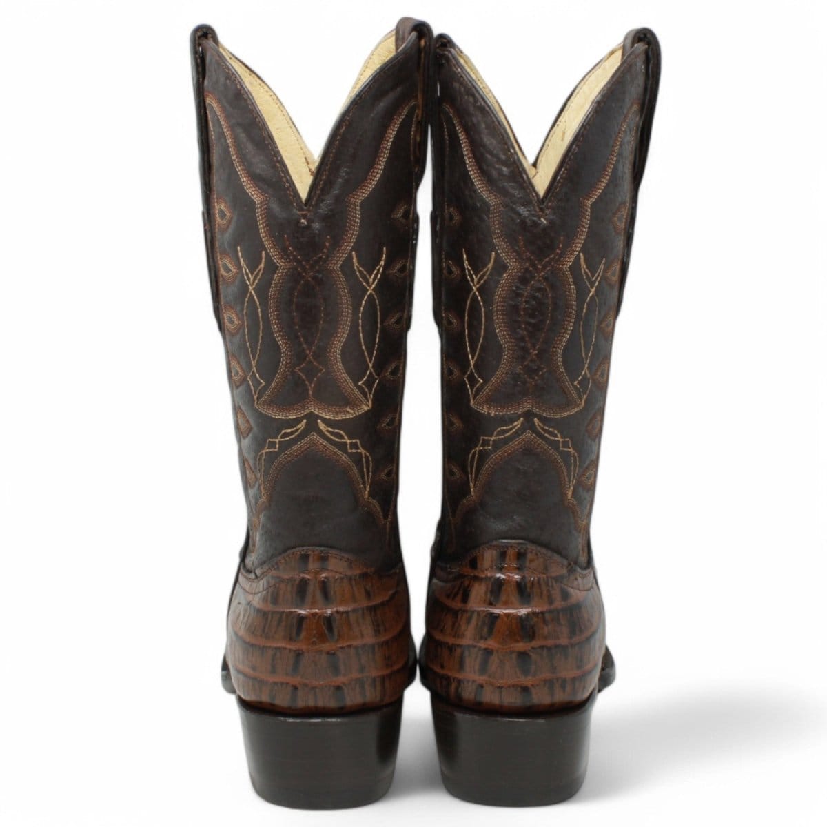 Tanner Mark Boots Boots Men's Caiman Tail Print Round Toe Boots in Brown - El Reparo