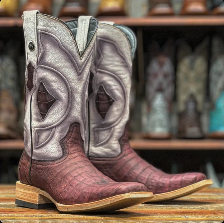 Tanner Mark Boots Boots Men's Genuine Caiman Belly Square Toe Boots in Savage Red - Tanner Mark Boots