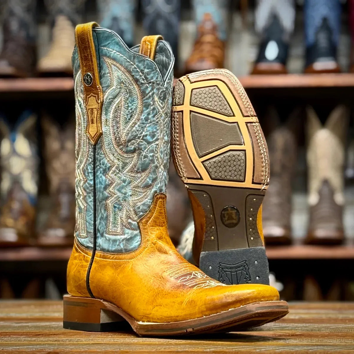 Tanner Mark Boots Boots Men's Genuine Leather Square Toe Boots in Damiana Orange - Tanner Mark Boots