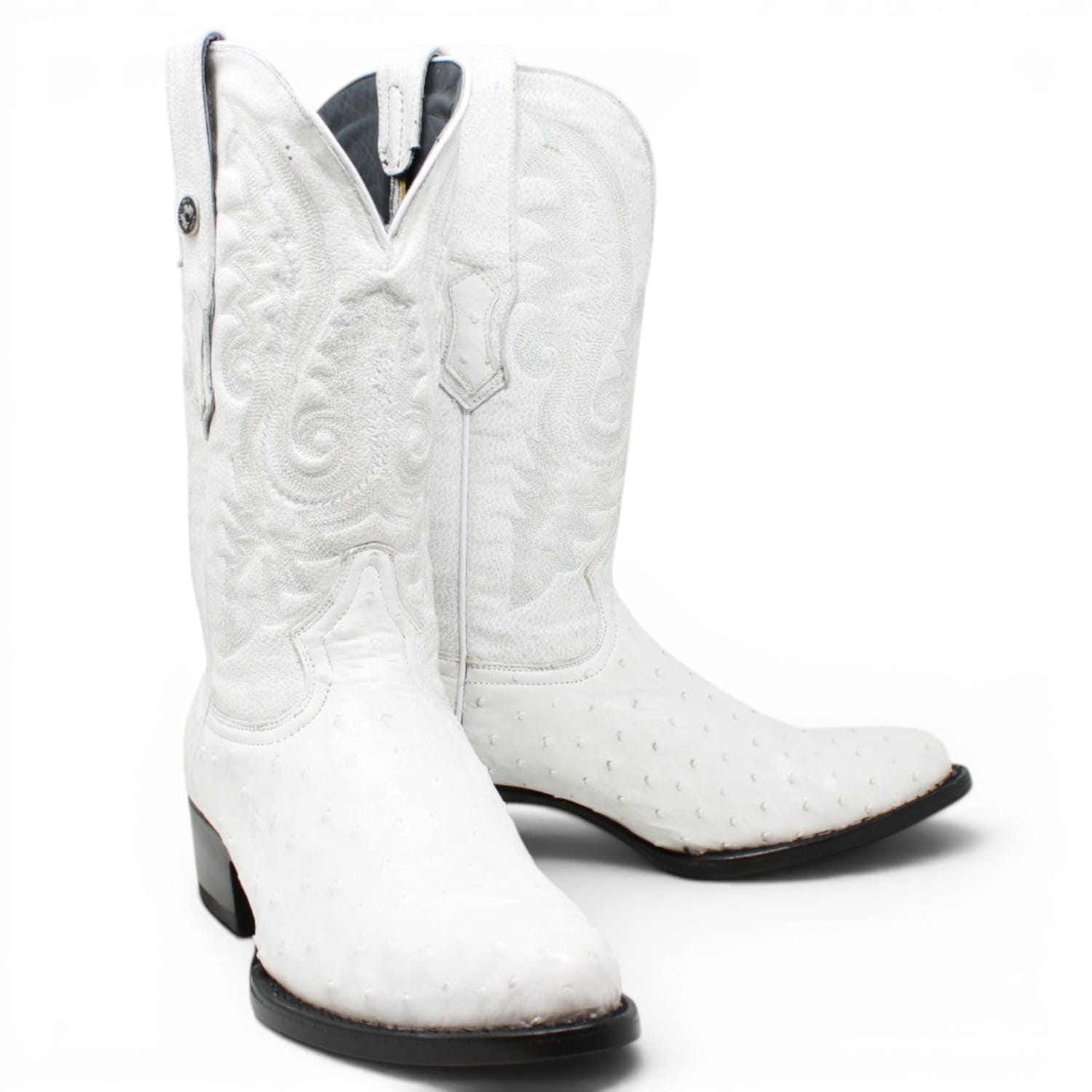Tanner Mark Boots Boots Men's Genuine Ostrich Round Toe Boots in Winter White - Tanner Mark Boots