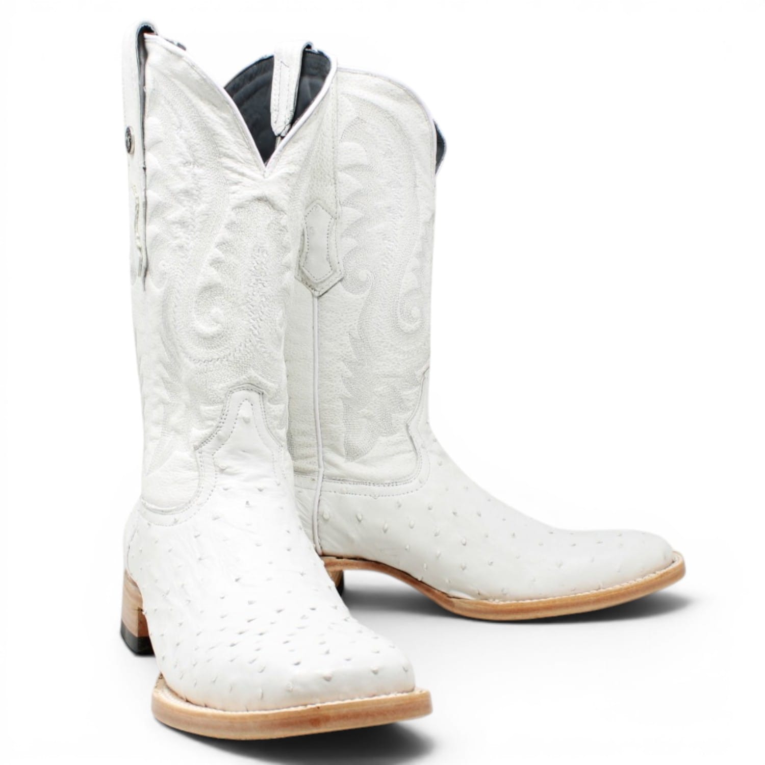 Tanner Mark Boots Boots Men's Genuine Ostrich Square Toe Boots in Winter White - Tanner Mark Boots