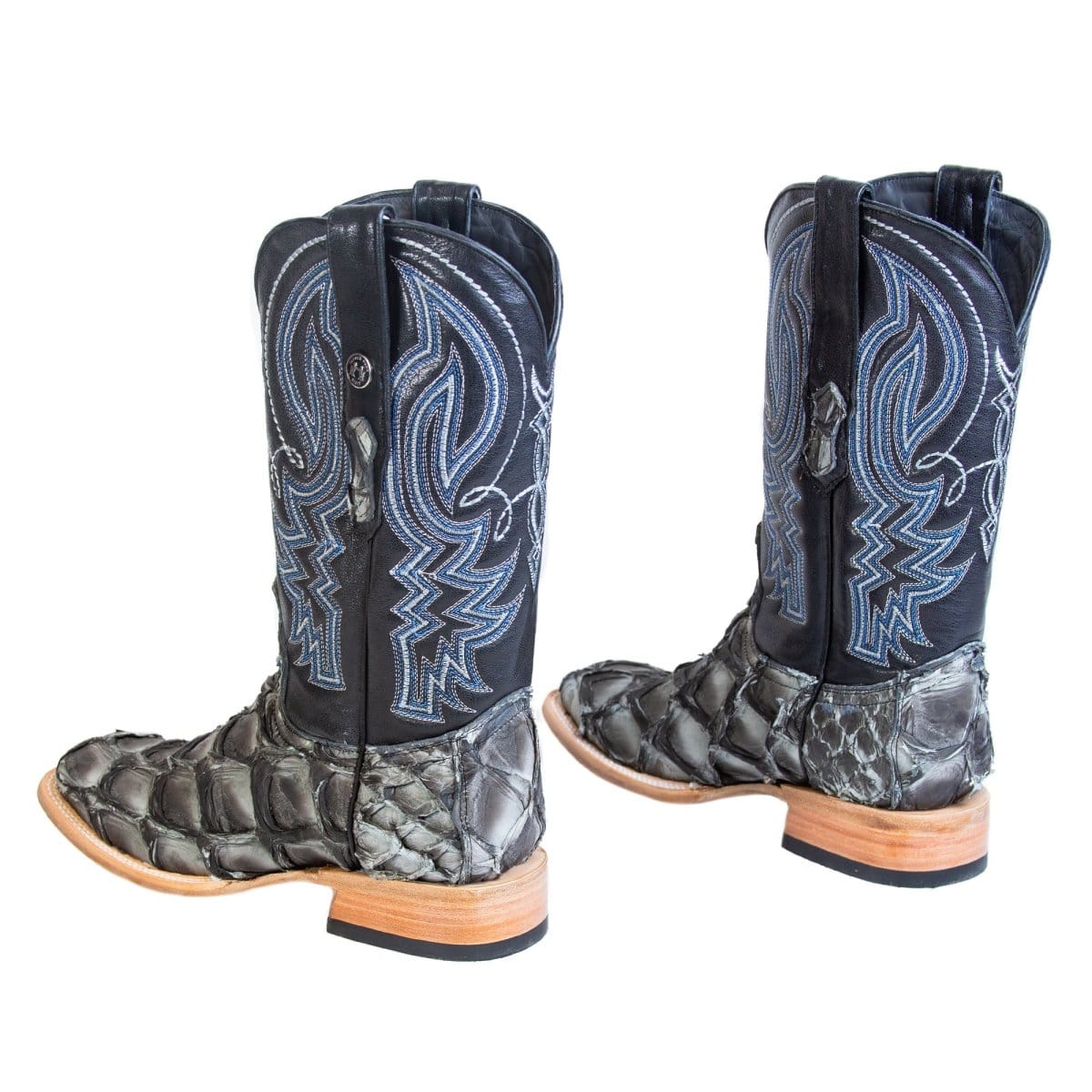 Tanner Mark Boots Boots Men's Genuine Piraruccu Wide Square Toe Boots in Blue - Tanner Mark Boots