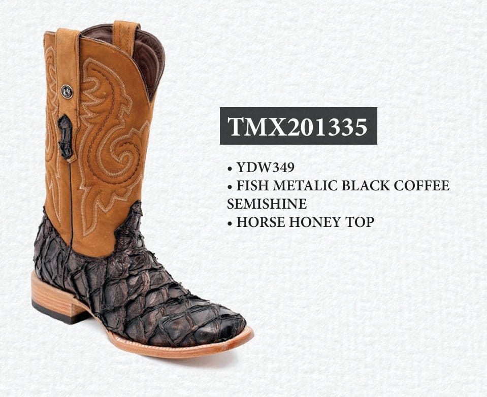 Tanner Mark Boots Boots Men's Genuine Piraruccu Wide Square Toe Boots in Semishine Brown Black - Tanner Mark Boots