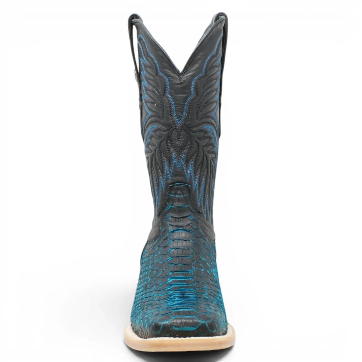 Tanner Mark Boots Boots Men's Genuine Python Square Toe Boots in Blue with Black - Tanner Mark Boots