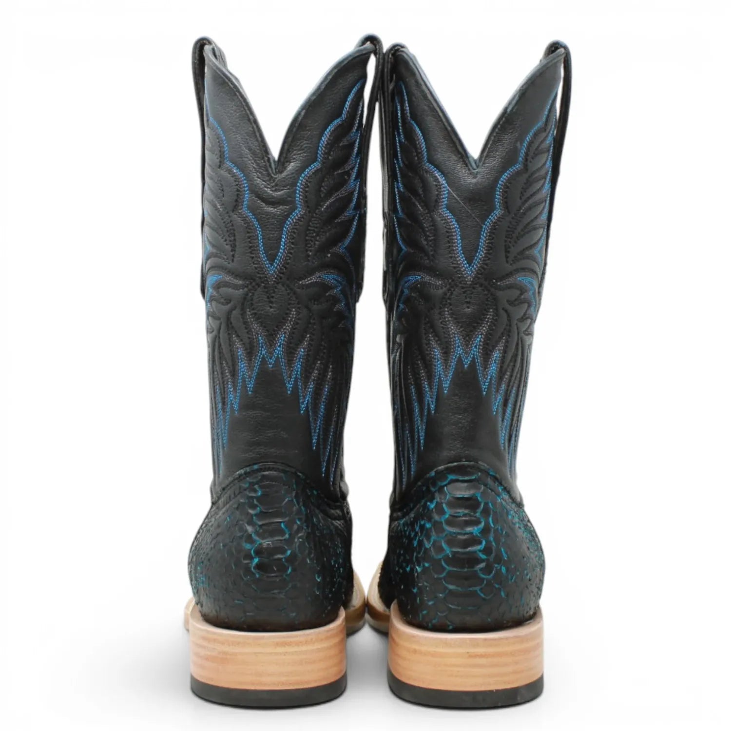 Tanner Mark Boots Boots Men's Genuine Python Square Toe Boots in Blue with Black - Tanner Mark Boots