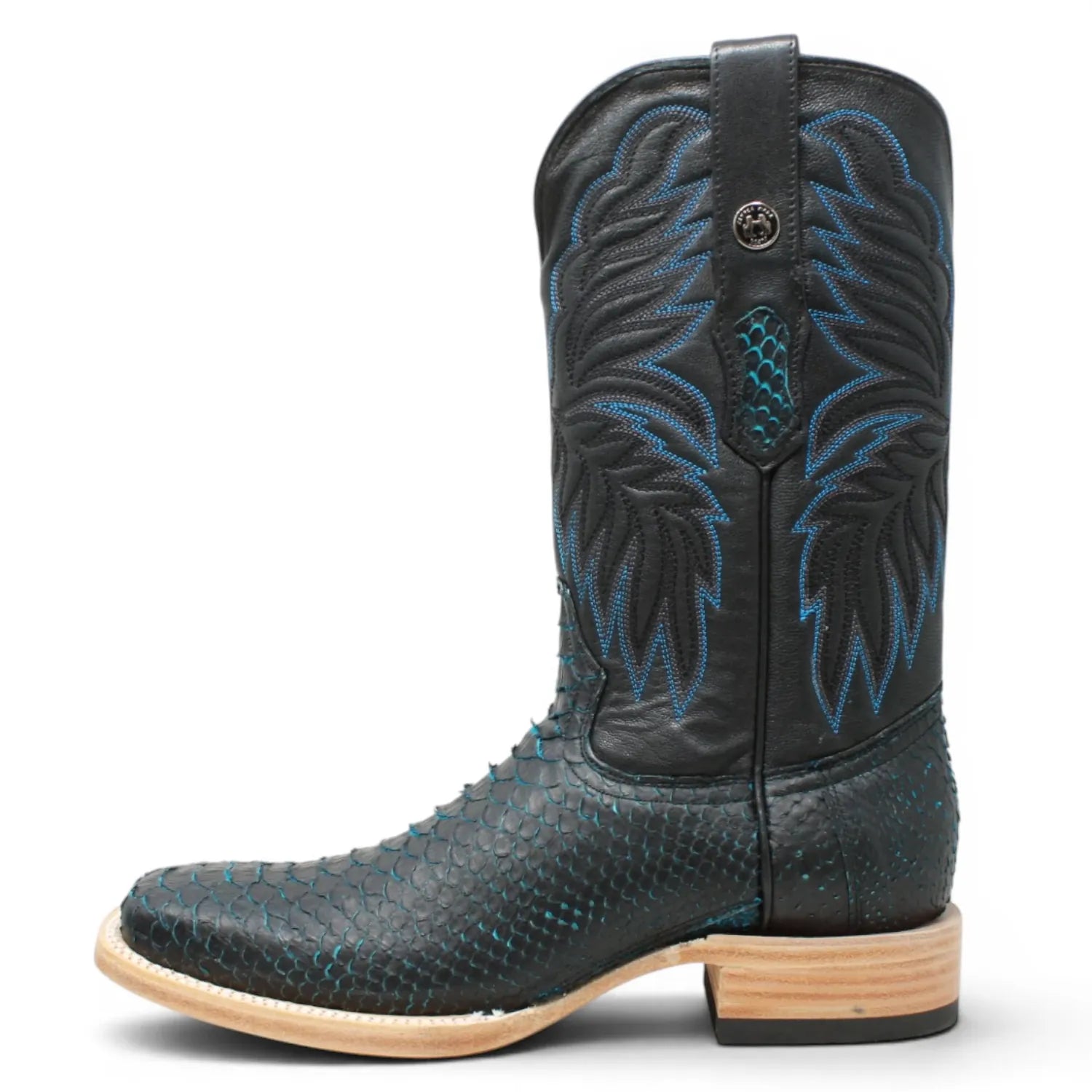 Tanner Mark Boots Boots Men's Genuine Python Square Toe Boots in Blue with Black - Tanner Mark Boots