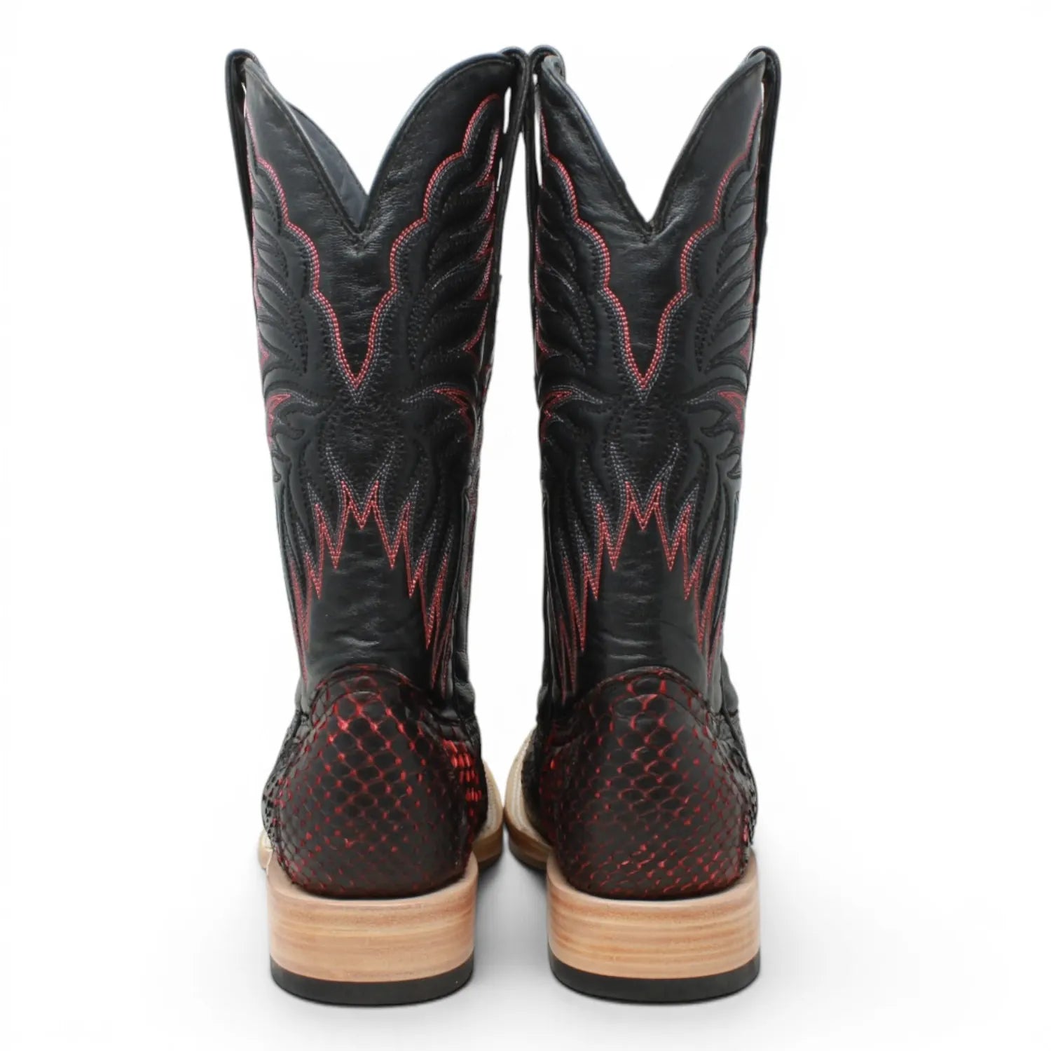 Tanner Mark Boots Boots Men's Genuine Python Square Toe Boots in Red with Black - Tanner Mark Boots
