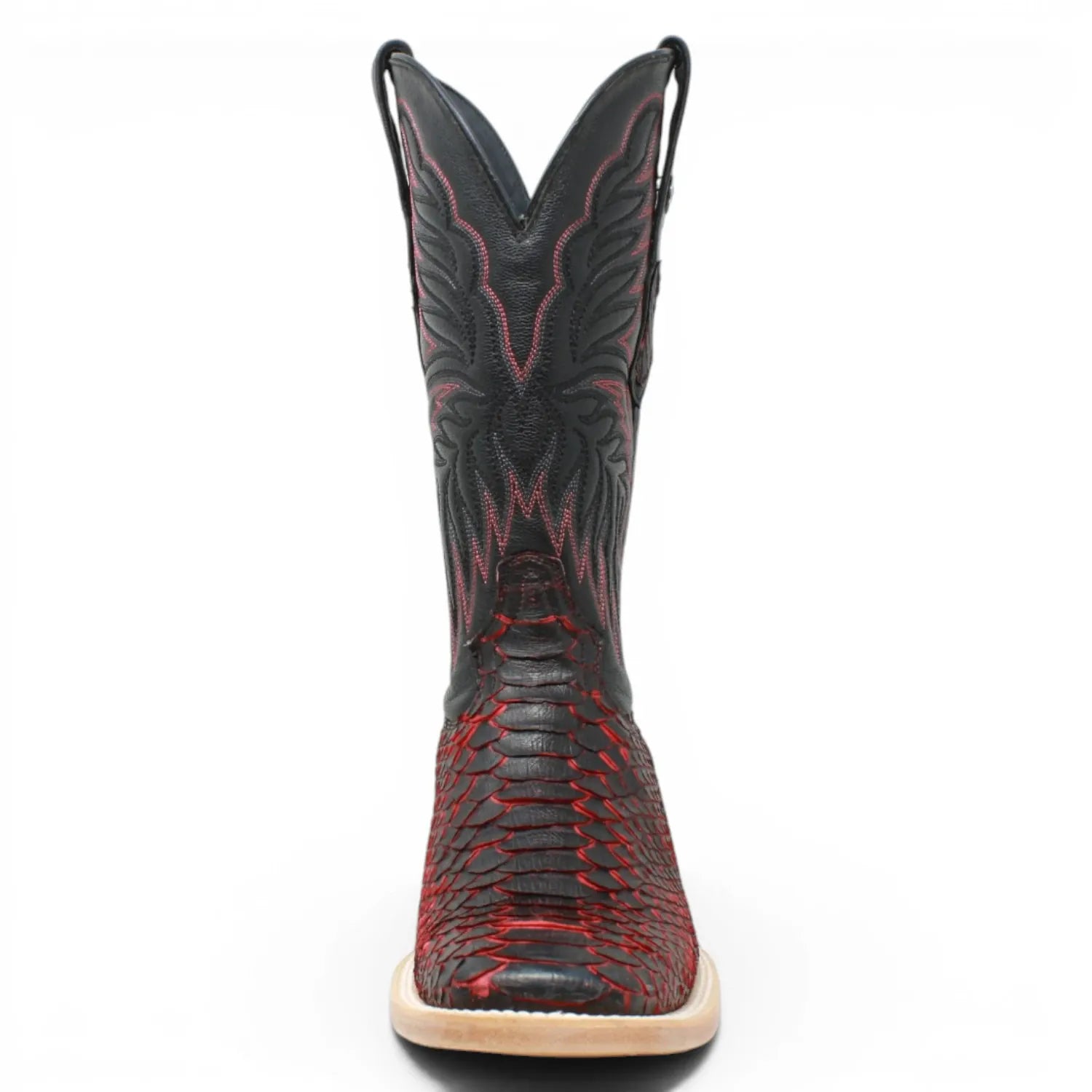 Tanner Mark Boots Boots Men's Genuine Python Square Toe Boots in Red with Black - Tanner Mark Boots