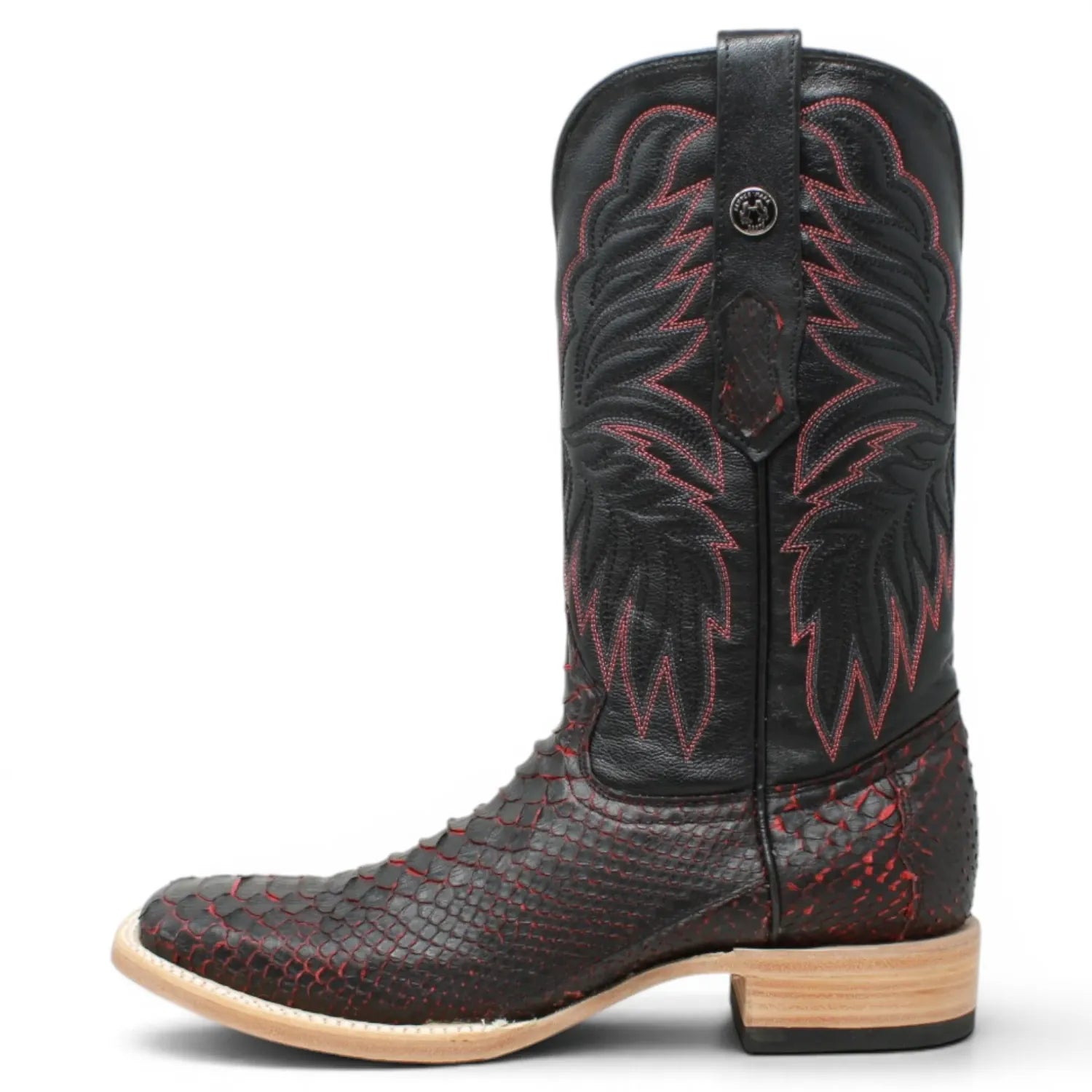 Tanner Mark Boots Boots Men's Genuine Python Square Toe Boots in Red with Black - Tanner Mark Boots