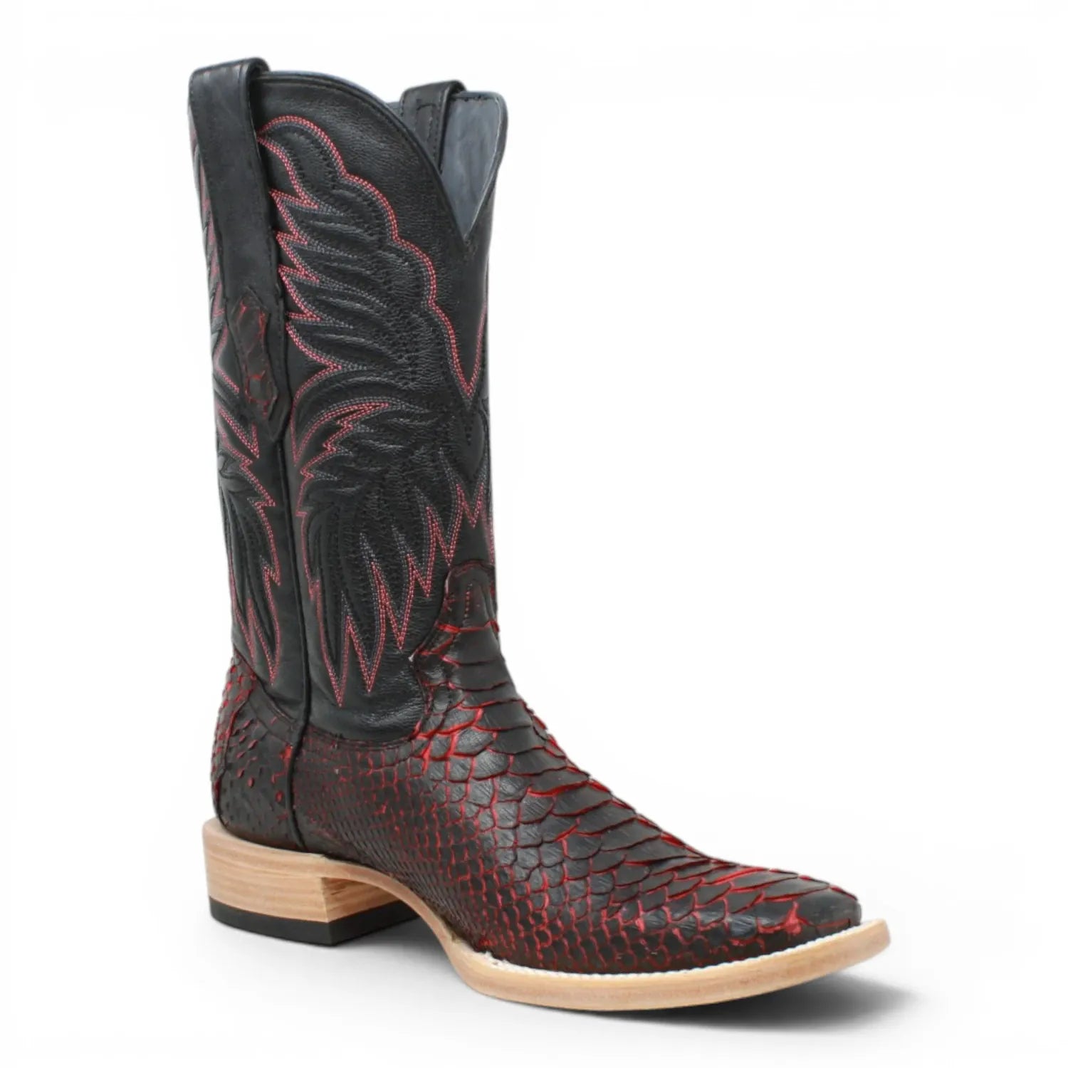 Tanner Mark Boots Boots Men's Genuine Python Square Toe Boots in Red with Black - Tanner Mark Boots