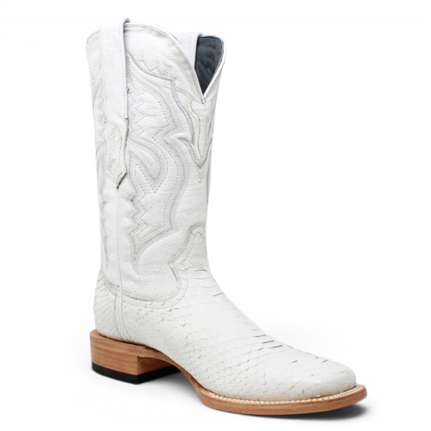 Tanner Mark Boots Boots Men's Genuine Python Wide Square Toe Boots in White - Tanner Mark Boots