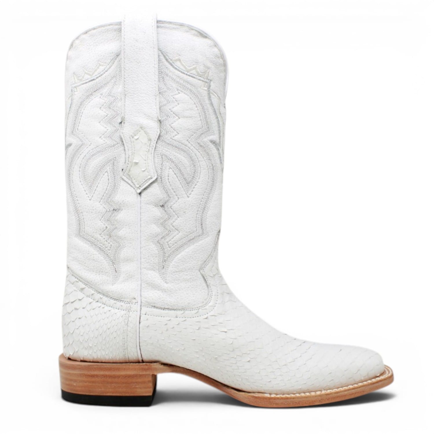 Tanner Mark Boots Boots Men's Genuine Python Wide Square Toe Boots in White - Tanner Mark Boots
