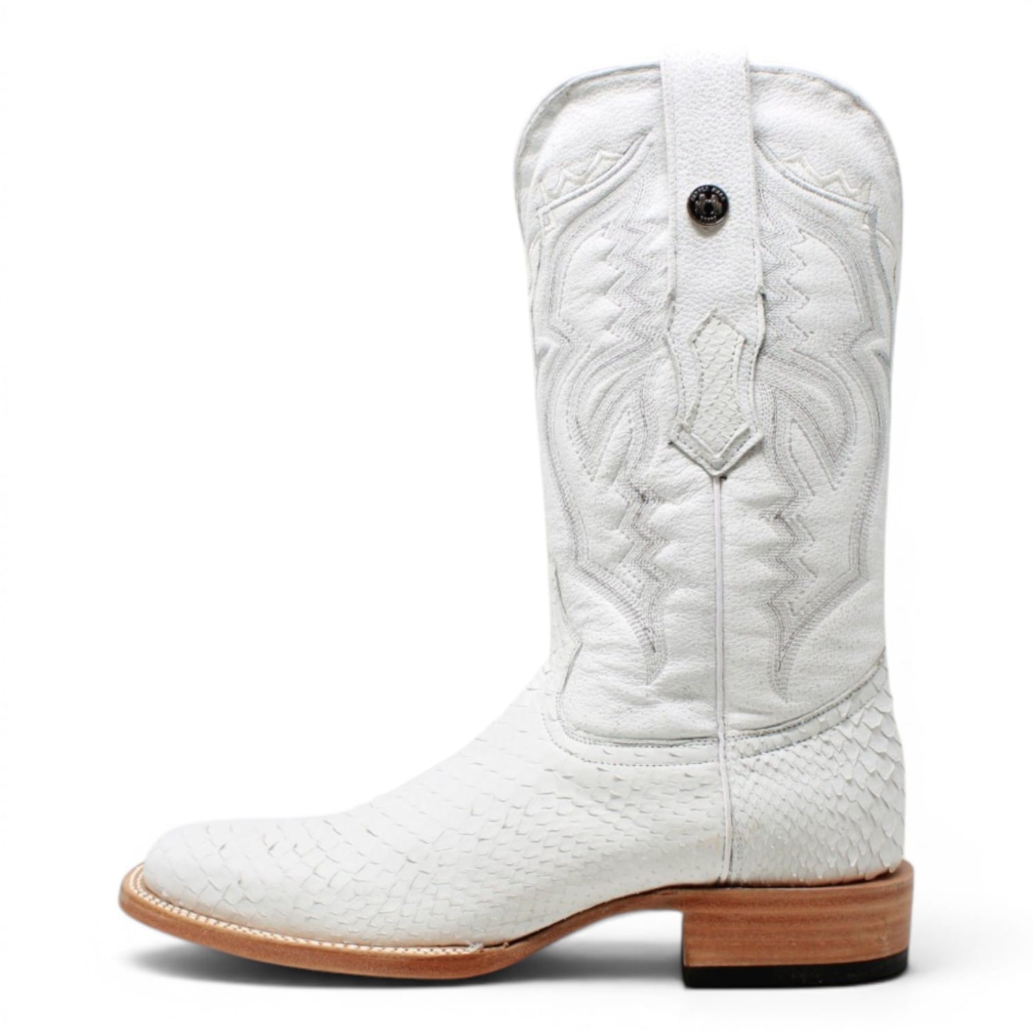 Tanner Mark Boots Boots Men's Genuine Python Wide Square Toe Boots in White - Tanner Mark Boots