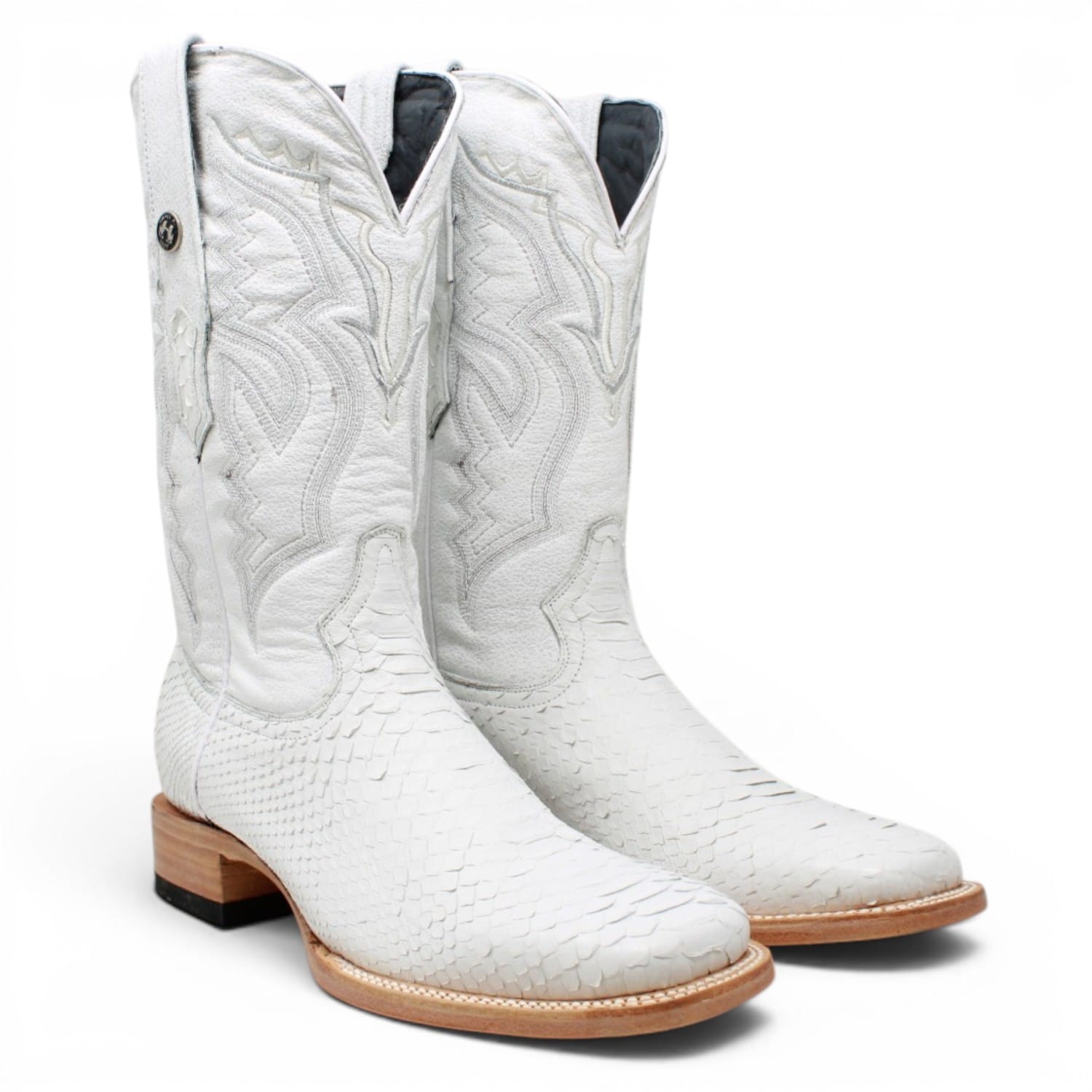 Tanner Mark Boots Boots Men's Genuine Python Wide Square Toe Boots in White - Tanner Mark Boots