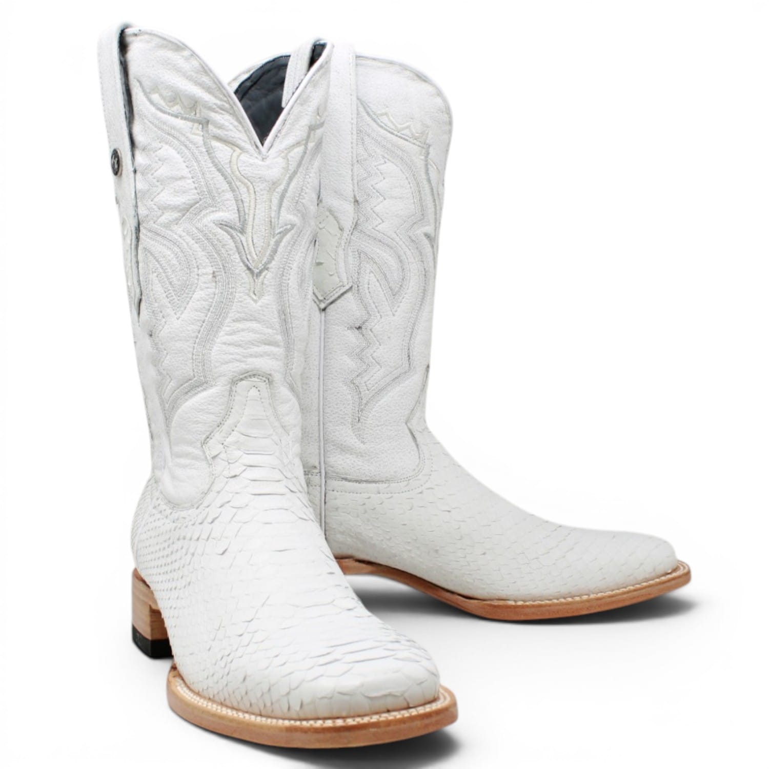 Tanner Mark Boots Boots Men's Genuine Python Wide Square Toe Boots in White - Tanner Mark Boots