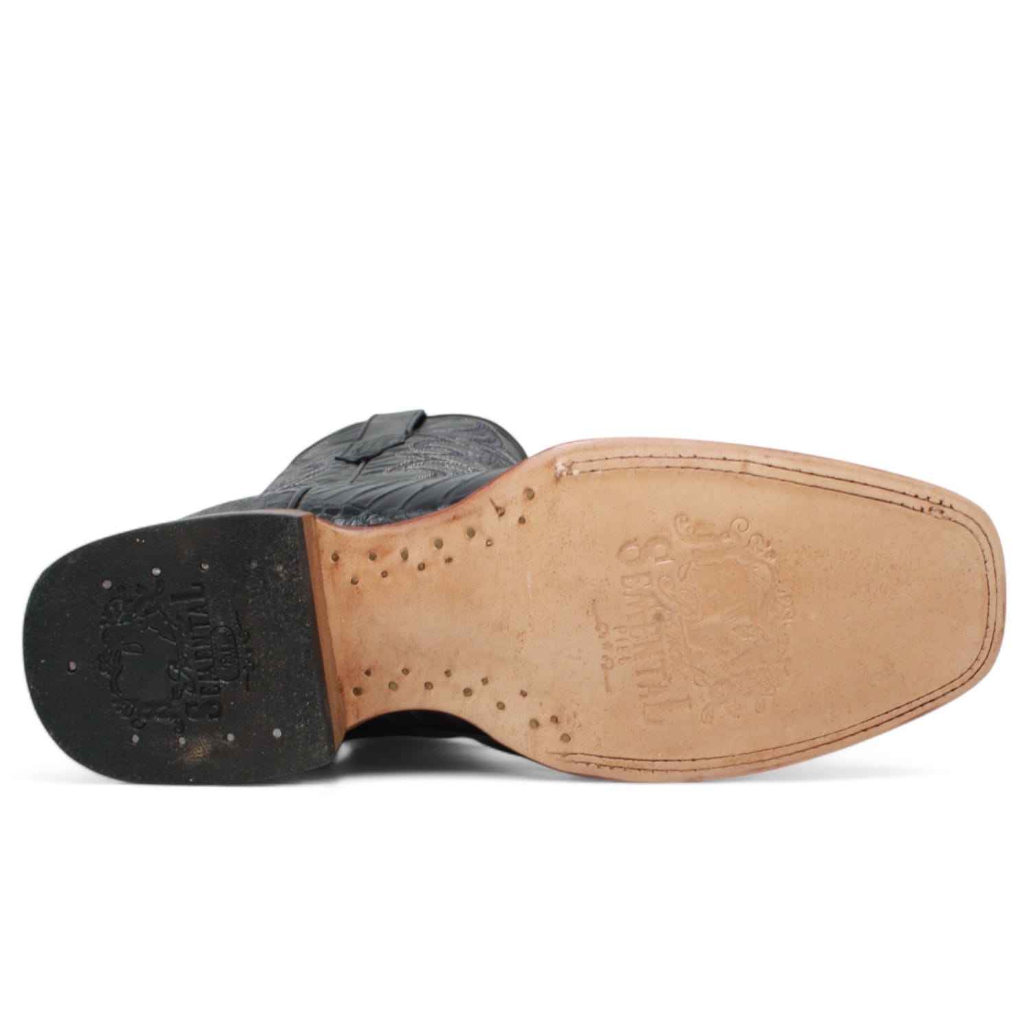 Tanner Mark Boots Boots Men's Ostrich Leg Print Square Toe Boots in Black - Rancho Semental