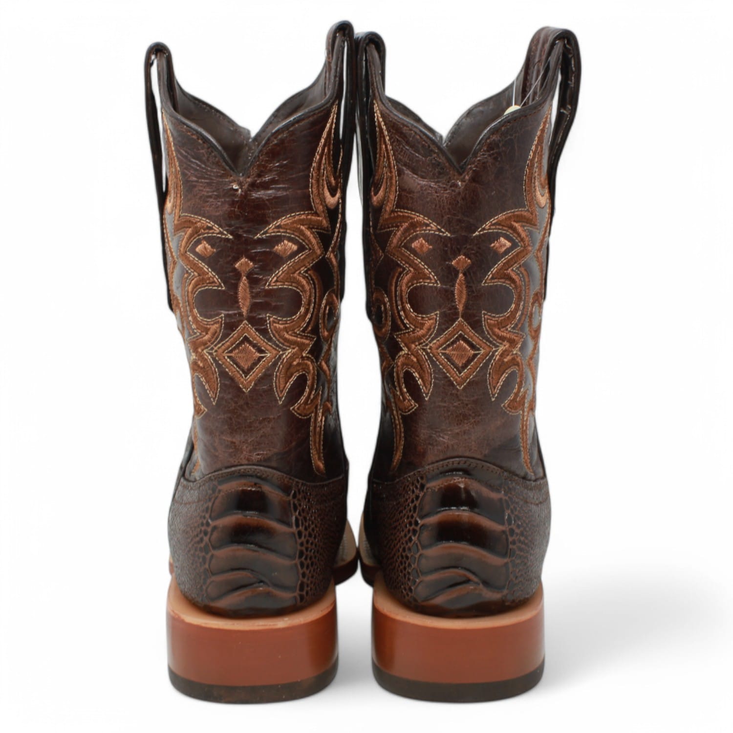 Tanner Mark Boots Boots Men's Ostrich Leg Print Square Toe Boots in Brown - Rancho Semental