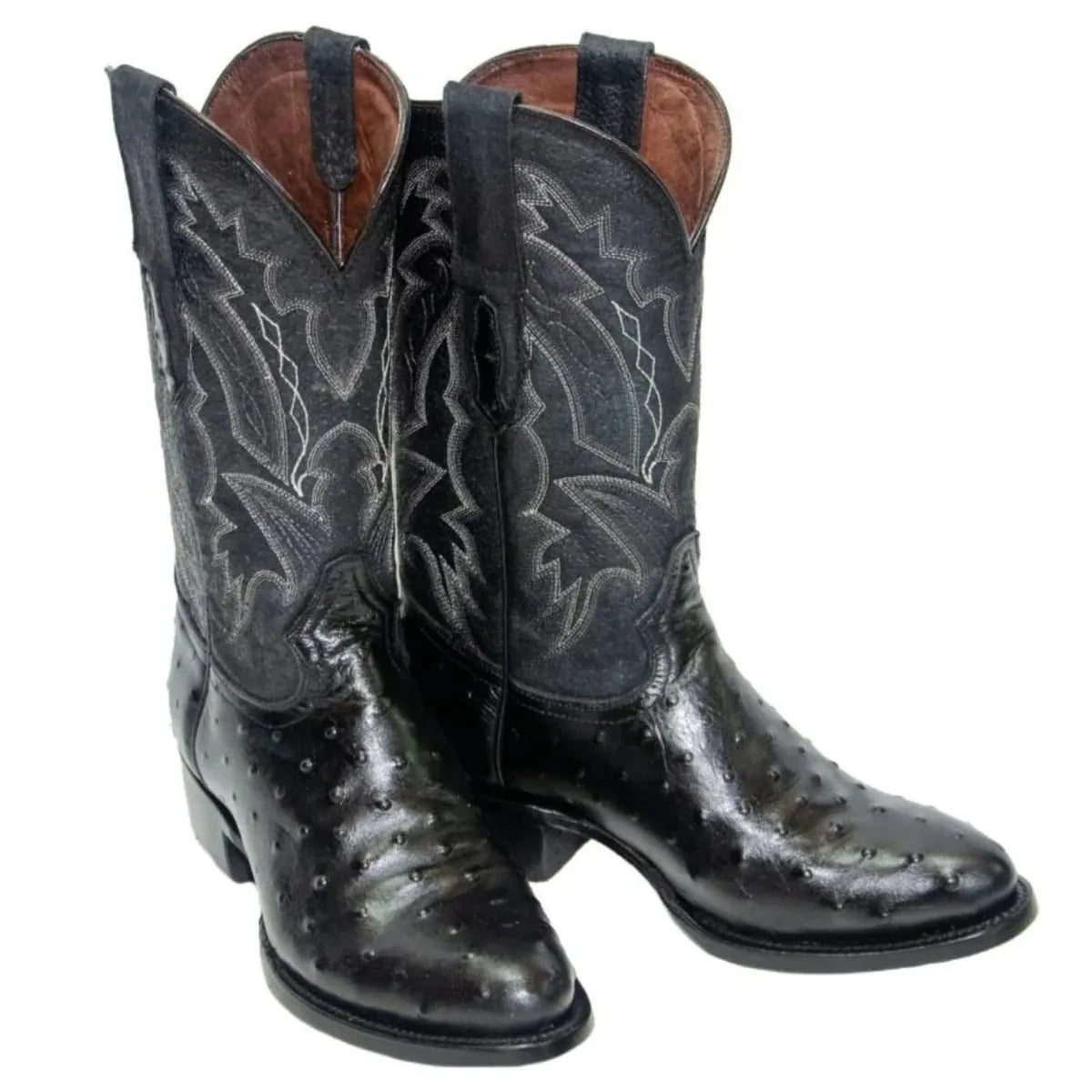 Tanner Mark Boots Boots Men's Ostrich Print Round Toe Boots in Black - El Reparo