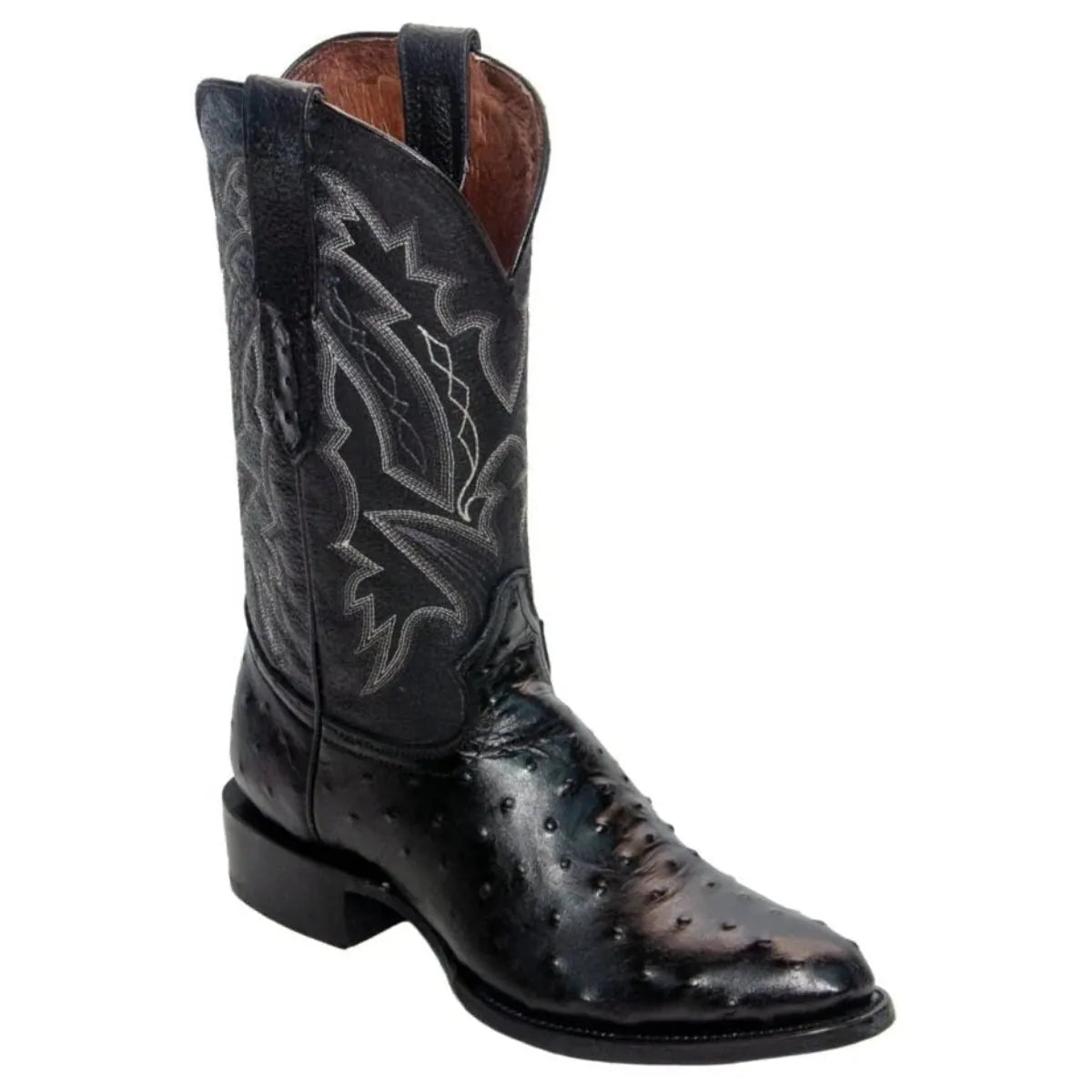 Tanner Mark Boots Boots Men's Ostrich Print Round Toe Boots in Black - El Reparo