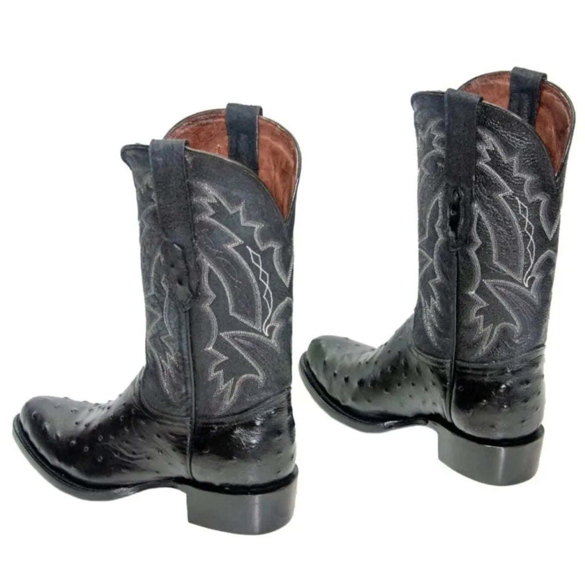 Tanner Mark Boots Boots Men's Ostrich Print Round Toe Boots in Black - El Reparo