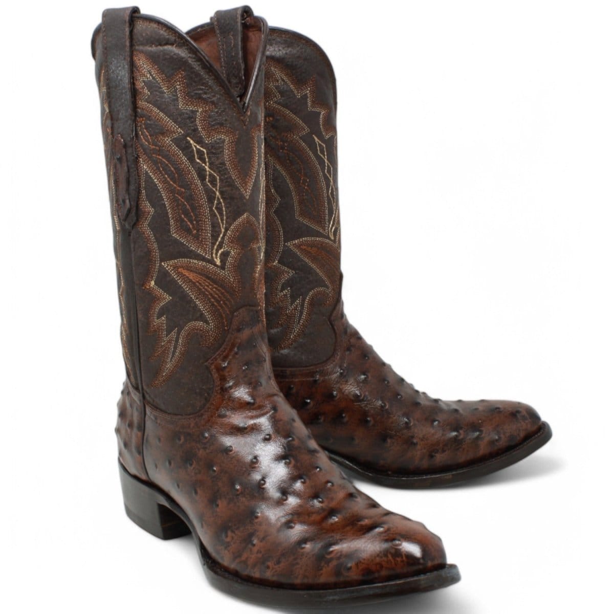 Tanner Mark Boots Boots Men's Ostrich Print Round Toe Boots in Brown - El Reparo