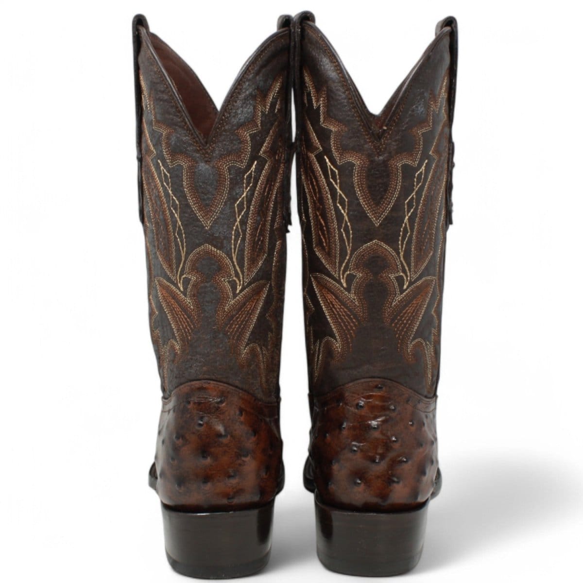 Tanner Mark Boots Boots Men's Ostrich Print Round Toe Boots in Brown - El Reparo