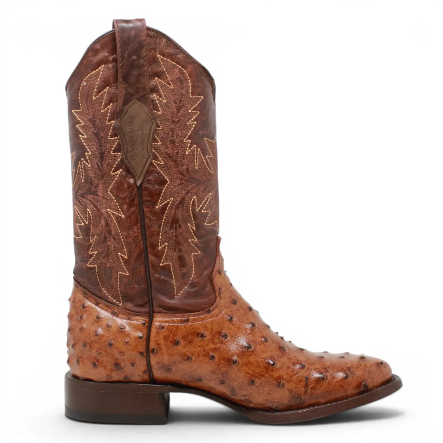 Tanner Mark Boots Boots Men's Ostrich Print Round Toe Boots in Rustic Cognac - Tanner Mark Boots