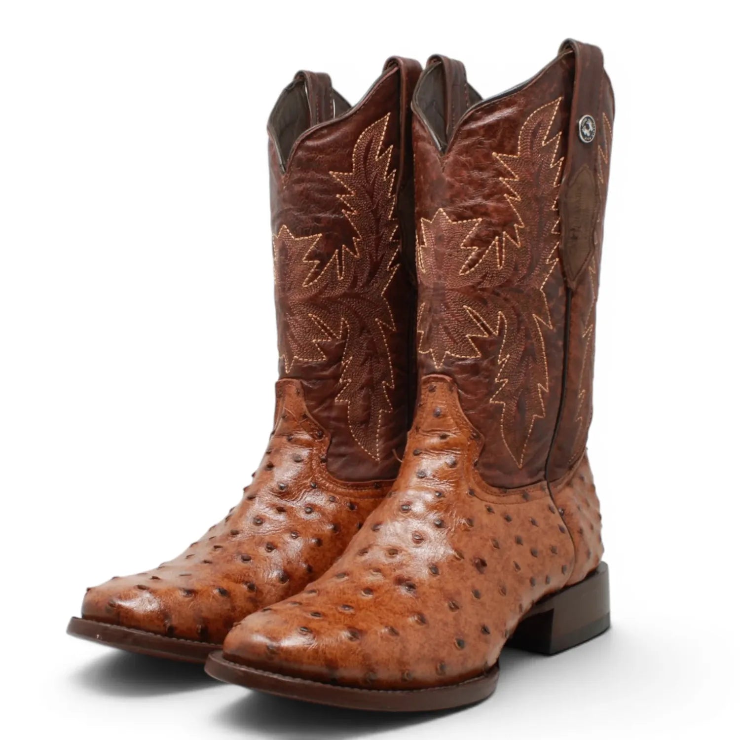 Tanner Mark Boots Boots Men's Ostrich Print Round Toe Boots in Rustic Cognac - Tanner Mark Boots