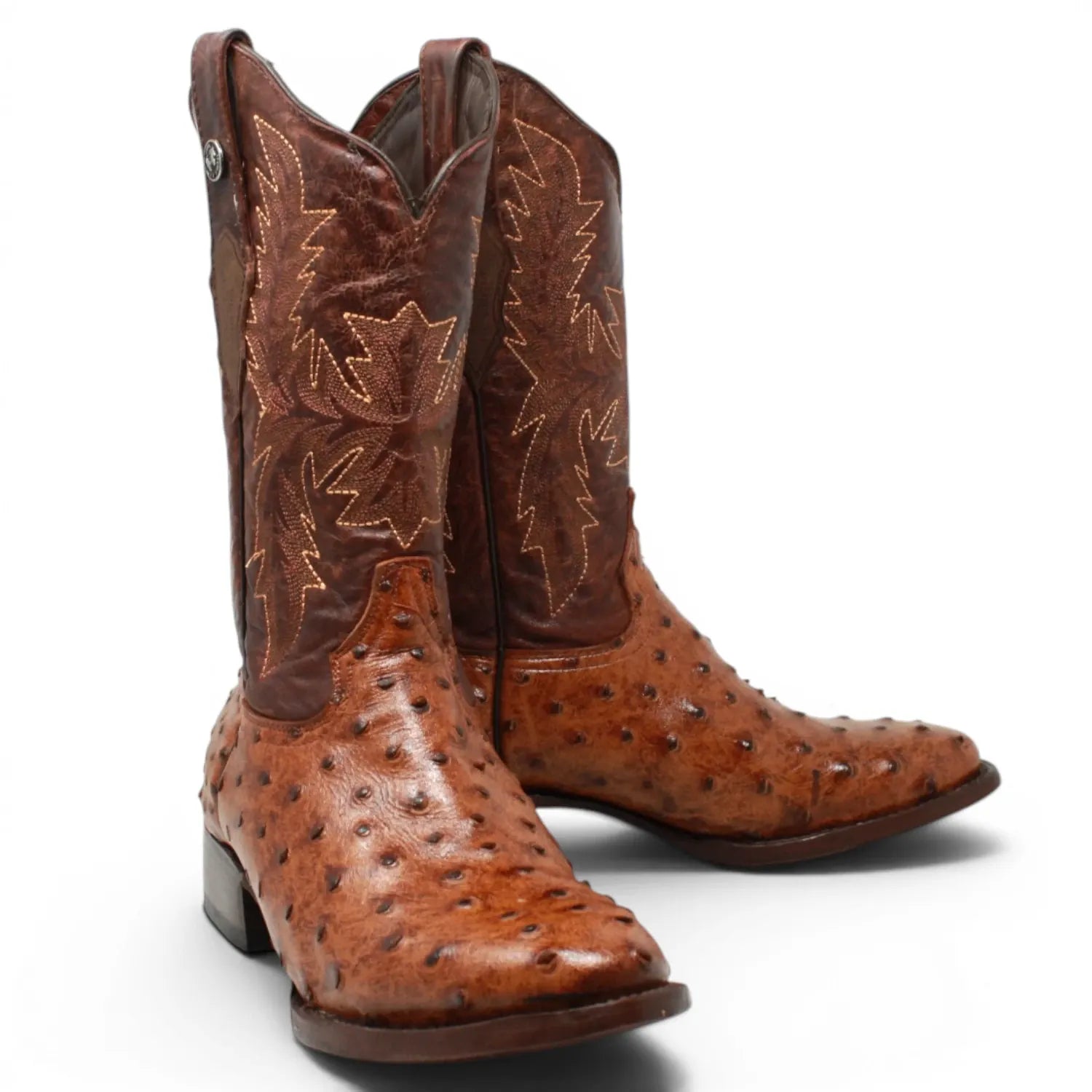 Tanner Mark Boots Boots Men's Ostrich Print Round Toe Boots in Rustic Cognac - Tanner Mark Boots