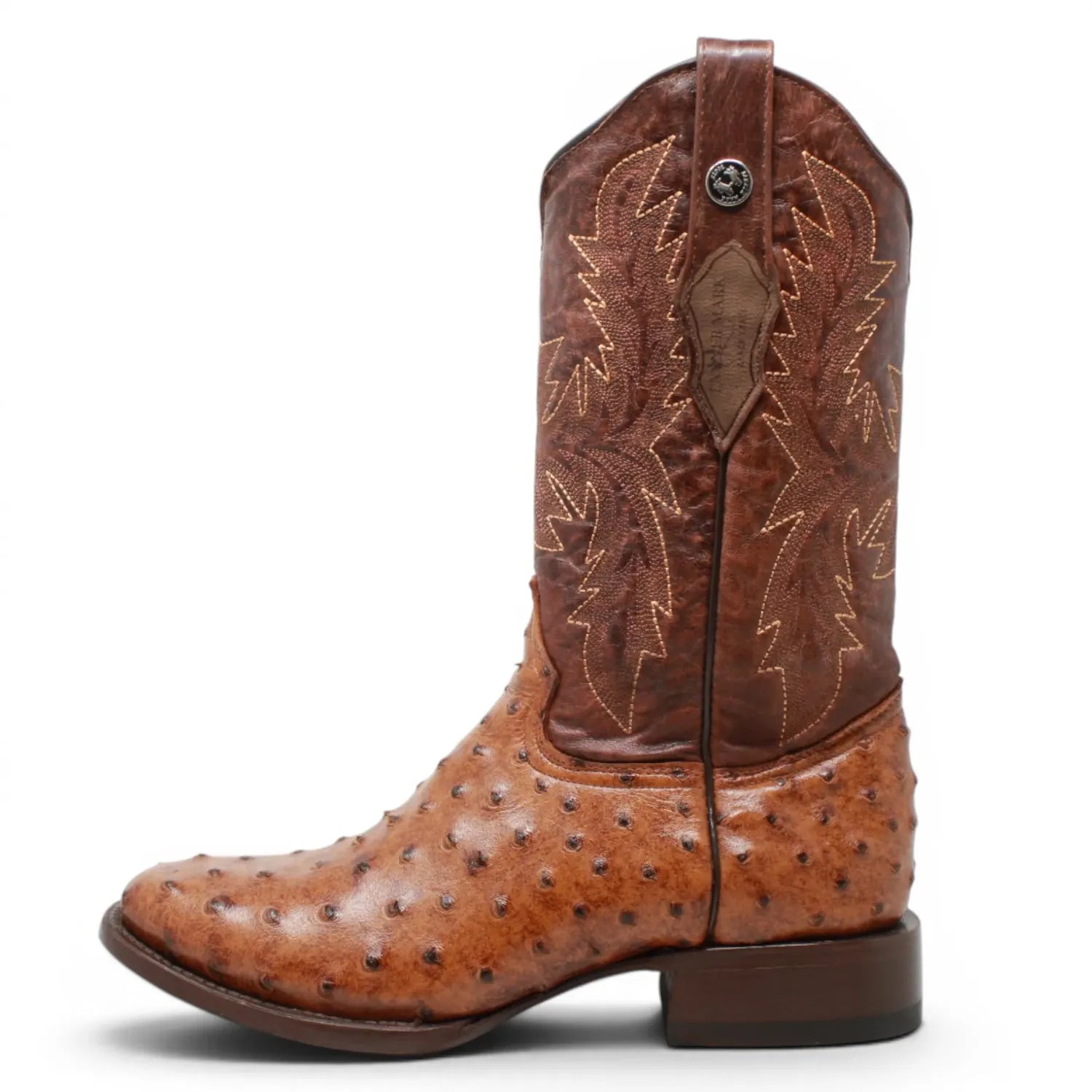 Tanner Mark Boots Boots Men's Ostrich Print Round Toe Boots in Rustic Cognac - Tanner Mark Boots