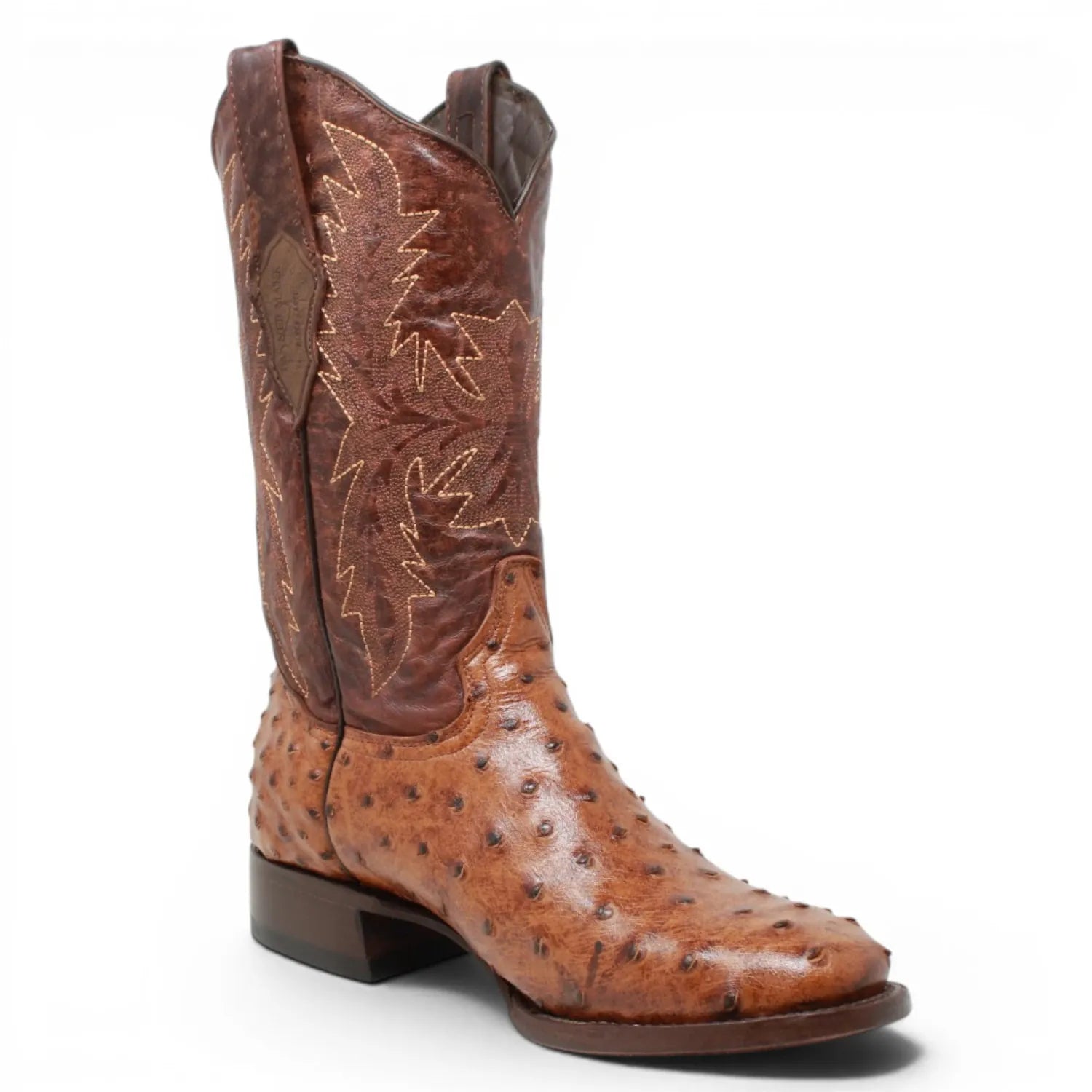 Tanner Mark Boots Boots Men's Ostrich Print Round Toe Boots in Rustic Cognac - Tanner Mark Boots