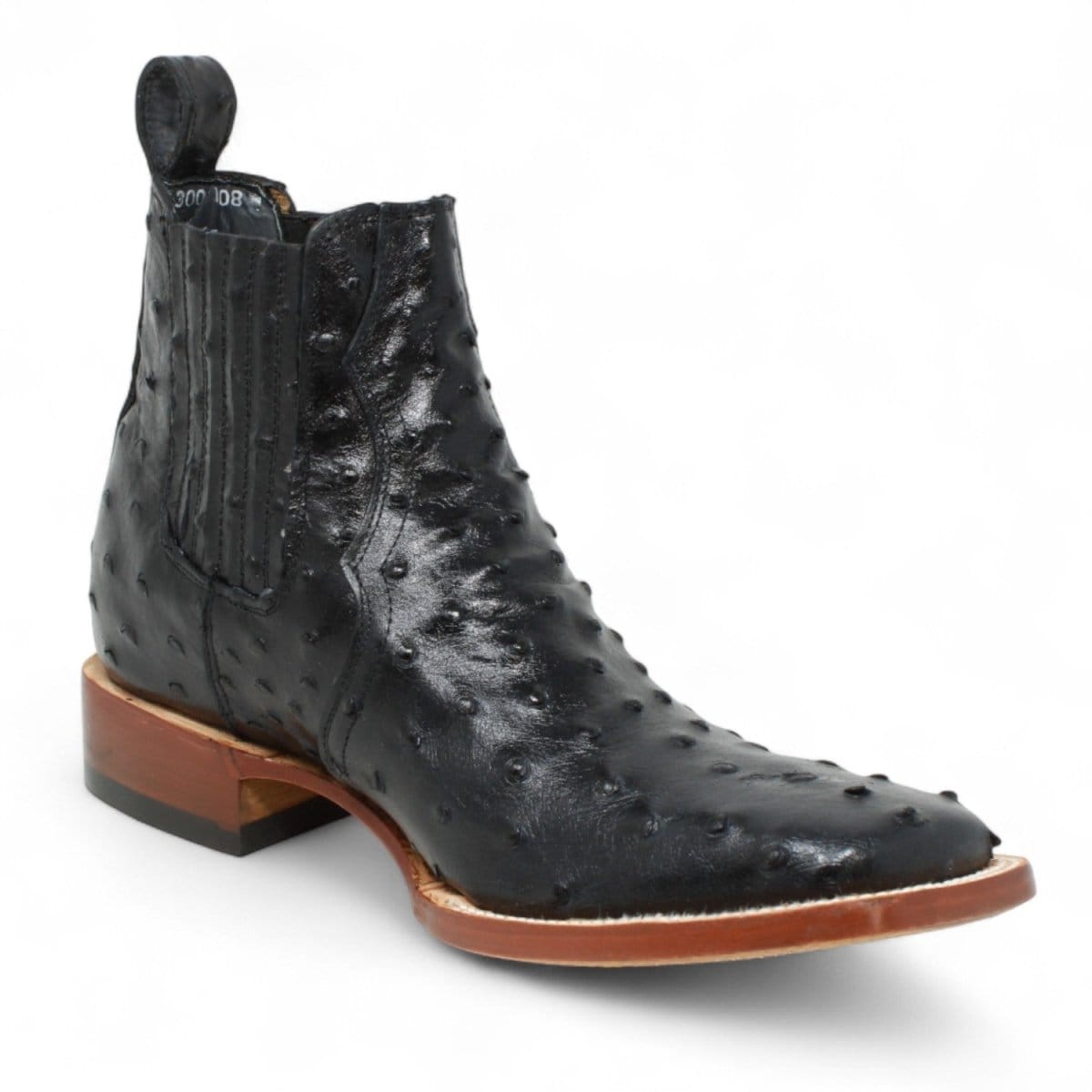 Tanner Mark Boots Boots Men's Ostrich Print Square Toe Ankle Boots in Black - Tanner Mark Boots