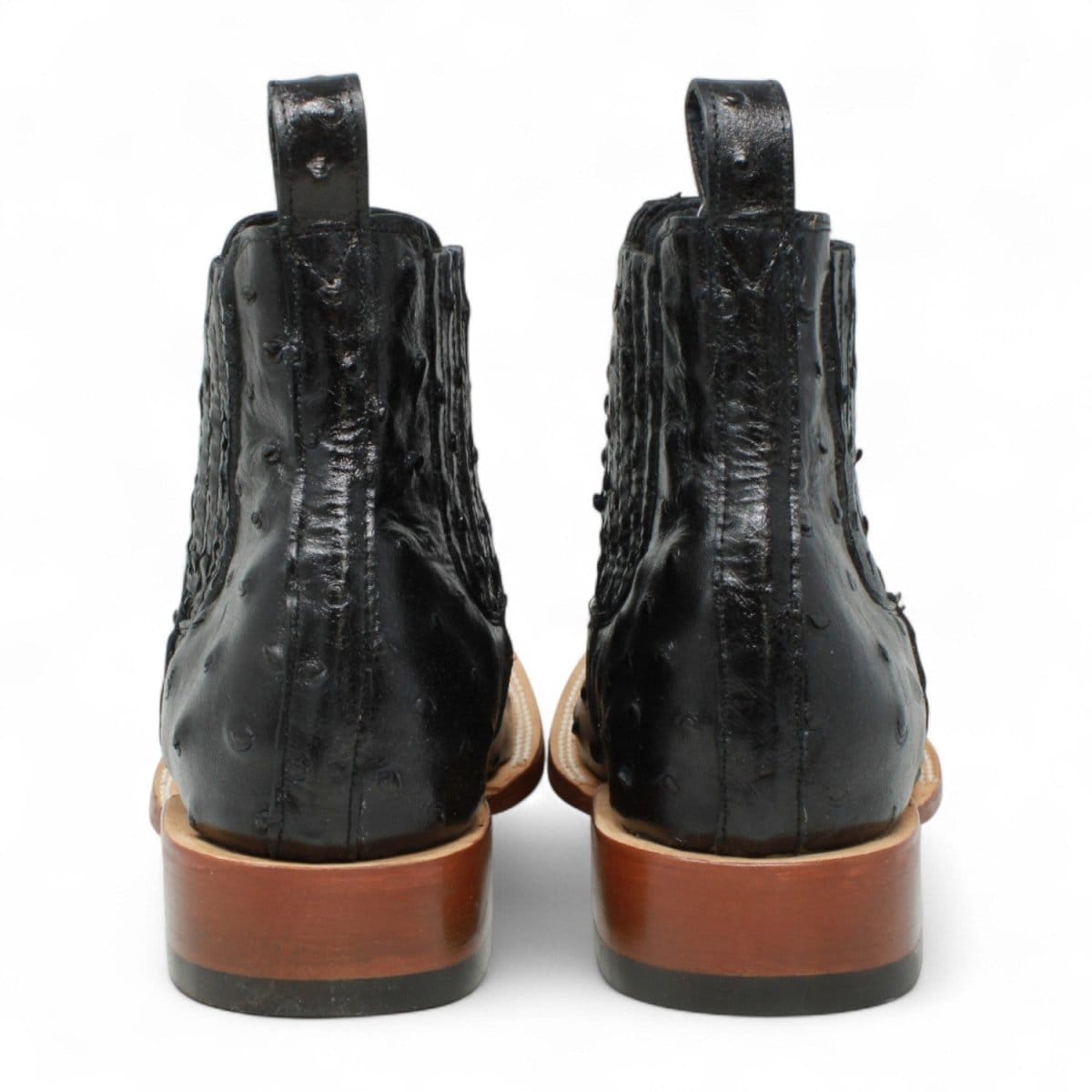 Tanner Mark Boots Boots Men's Ostrich Print Square Toe Ankle Boots in Black - Tanner Mark Boots