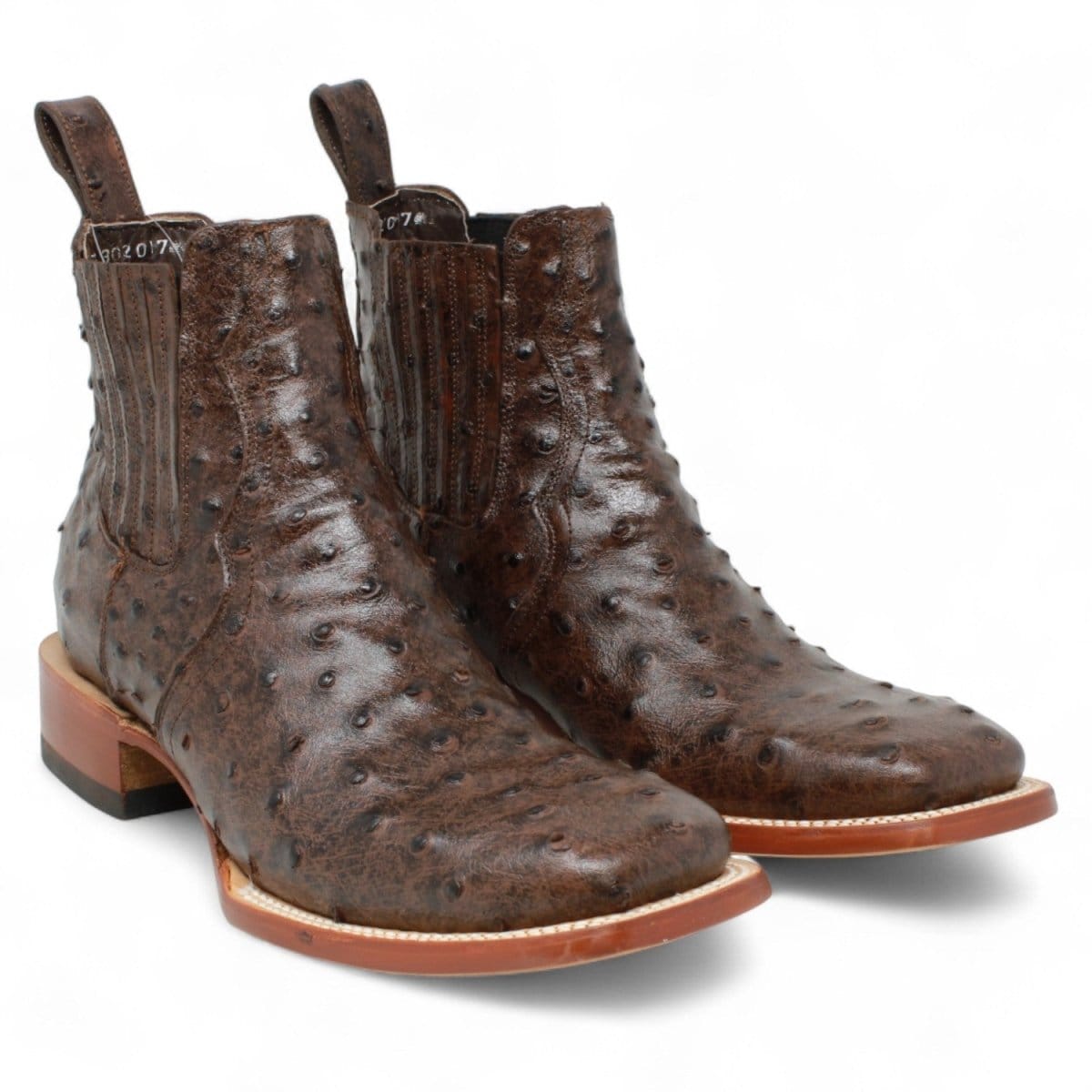 Tanner Mark Boots Boots Men's Ostrich Print Square Toe Ankle Boots in Brown - Tanner Mark Boots